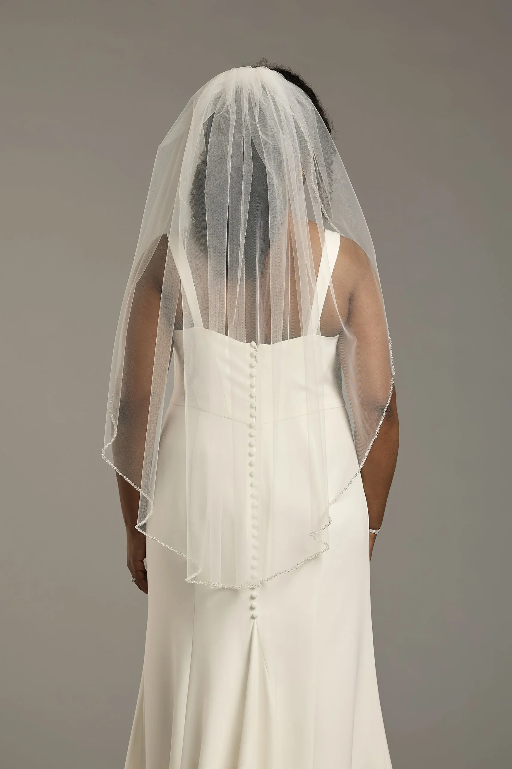 Beaded Trim Mid Length Veil