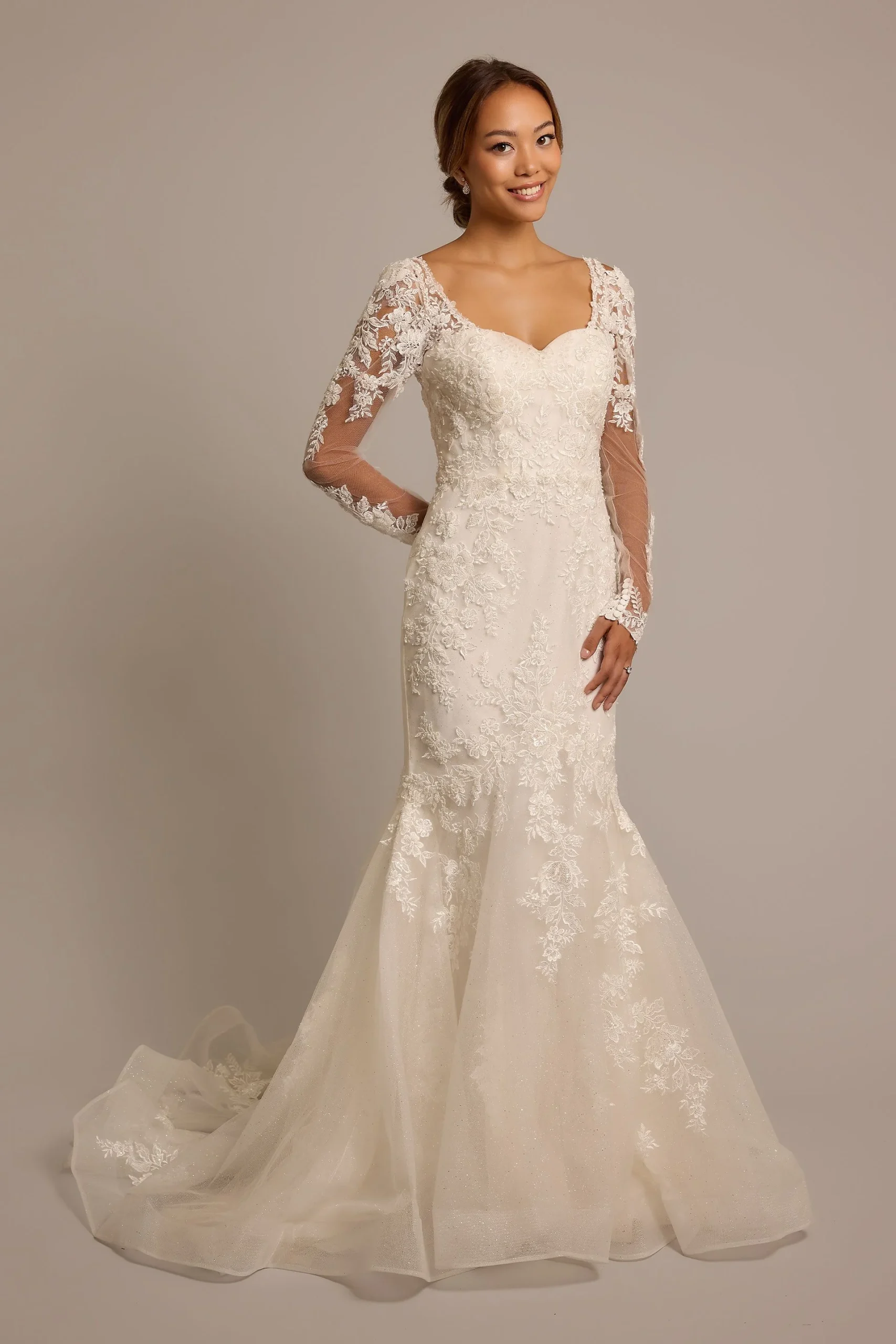 Beaded Tulle Long Sleeve Mermaid Wedding Dress