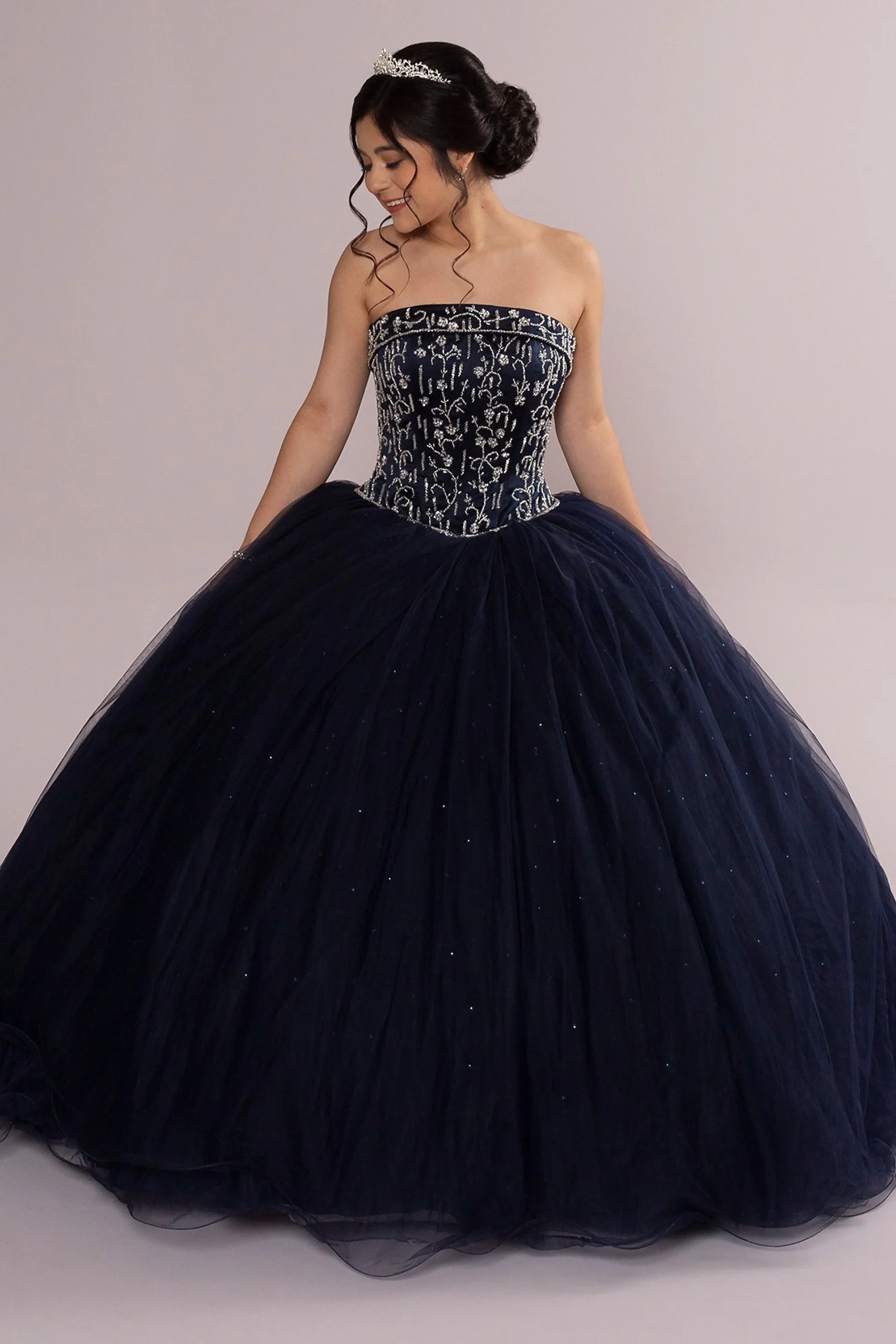 Beaded Tulle Strapless Quinceanera Dress