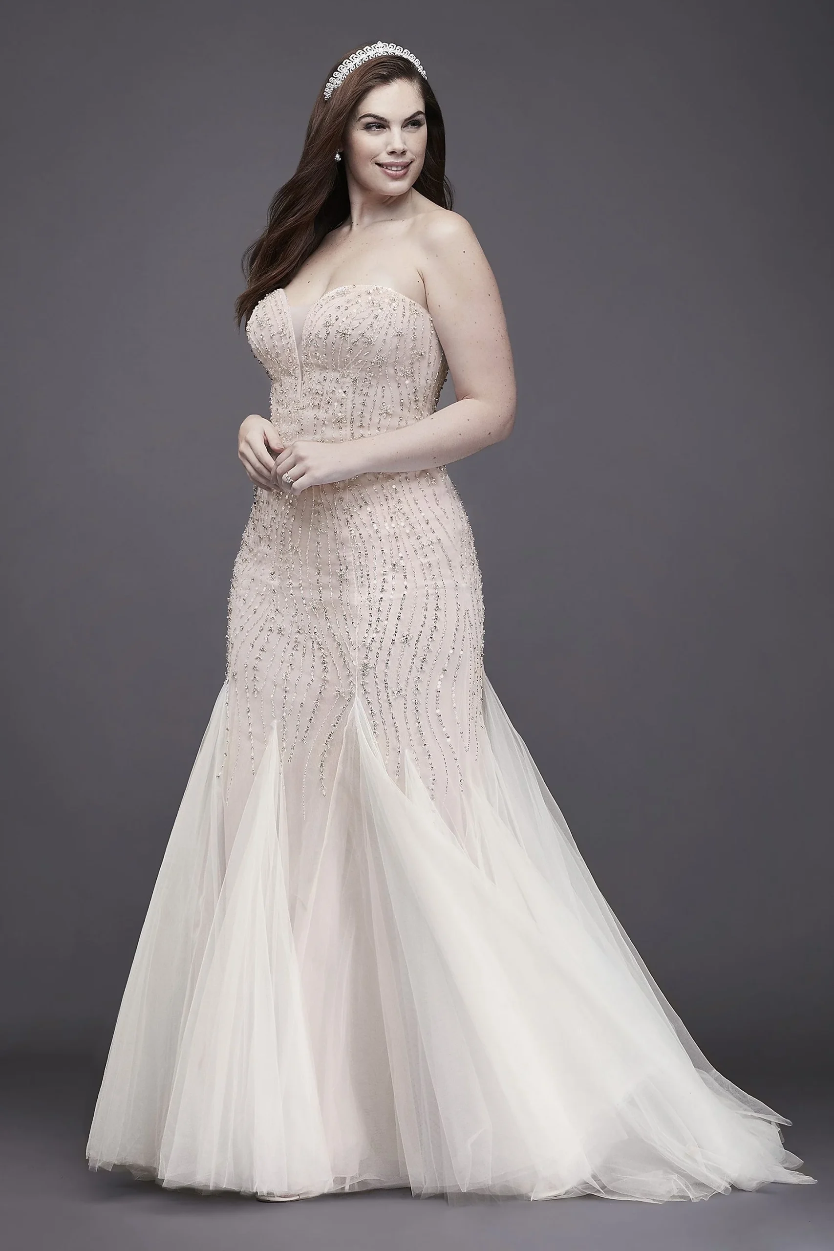 Beaded Tulle Sweetheart Trumpet Wedding Dress