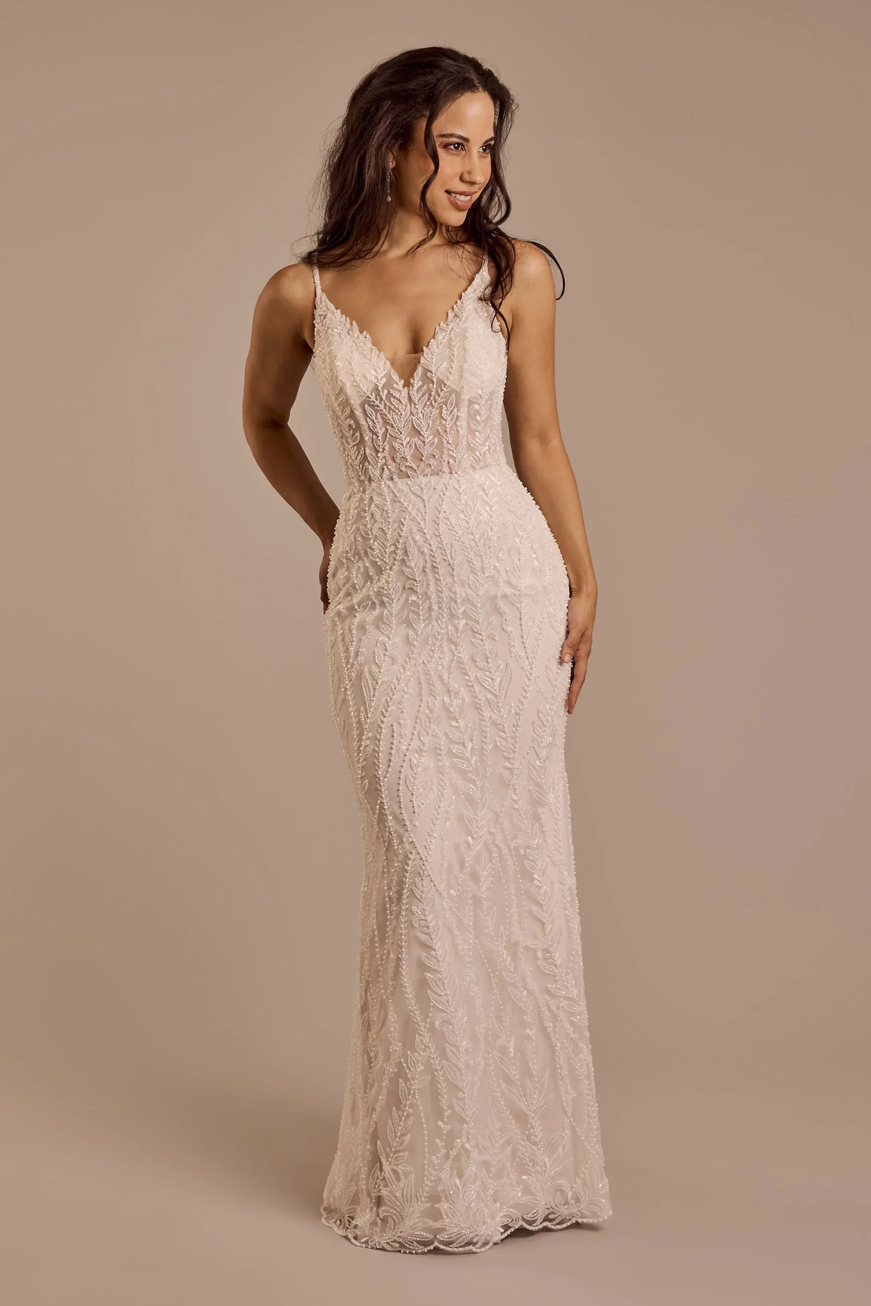 Beaded V-Neck Sheath Wedding Dress