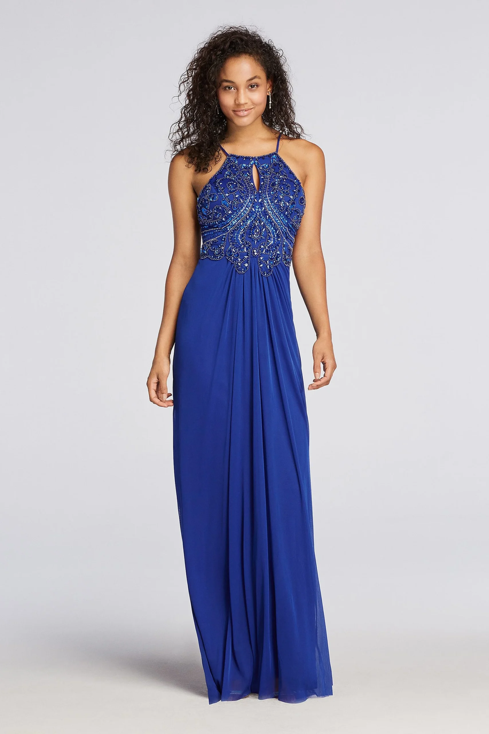 BeadedHalter Prom Dress with Keyhole