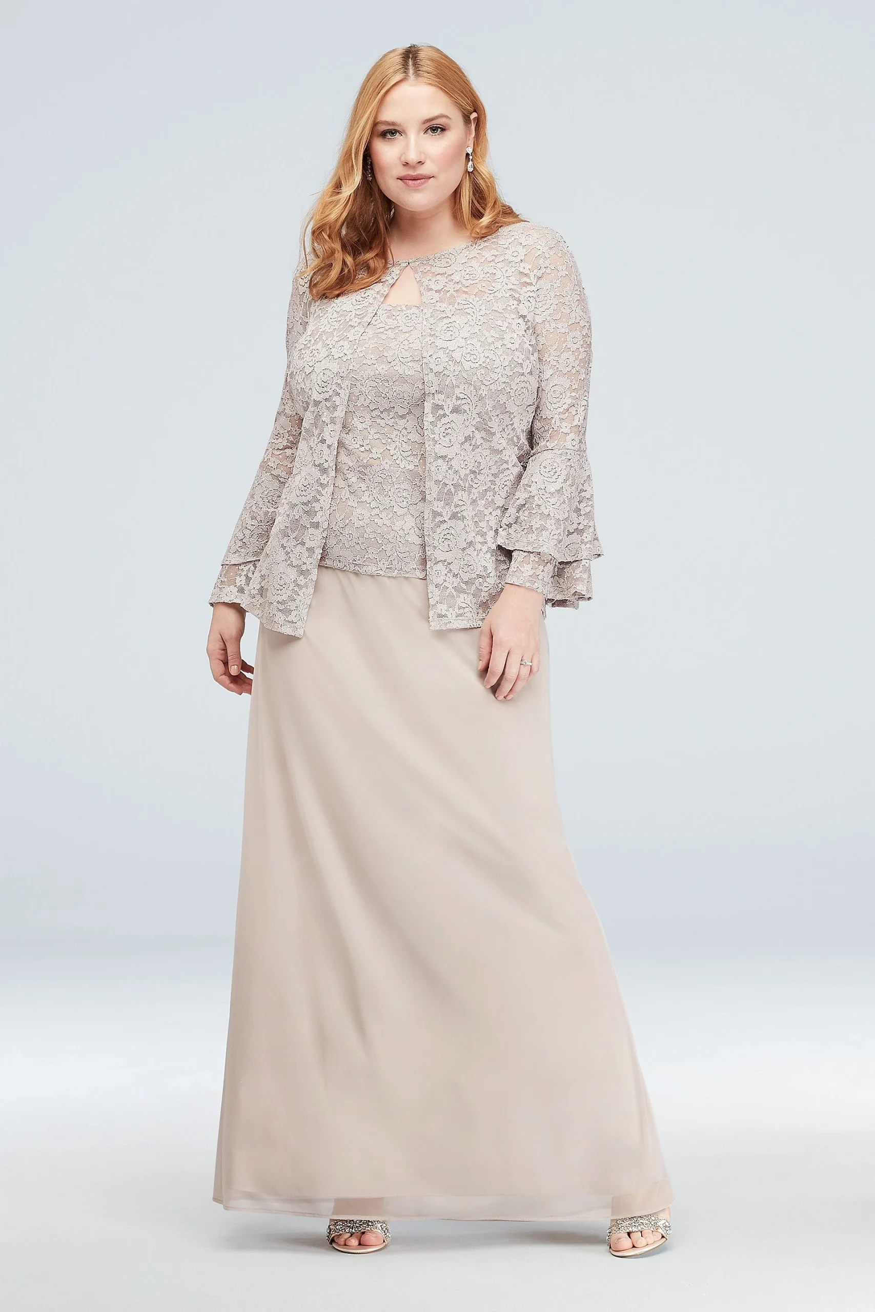 Bell Sleeve Glitter Lace Plus Size Jacket Dress