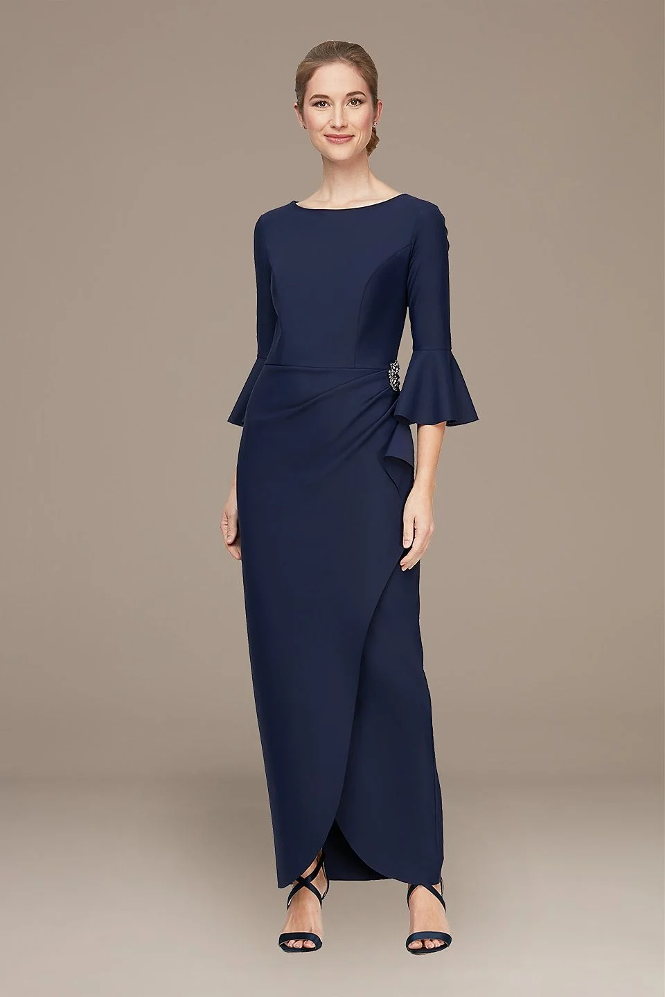 Bell Sleeve Scuba Dress with Cascade Tulip Skirt