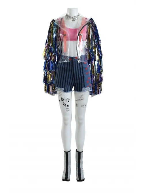 Birds Of Prey And The Fantabulous Emancipation Of One Harley Quinn Coloured Ribbons Jacket Suit Halloween Cosplay Costume Set