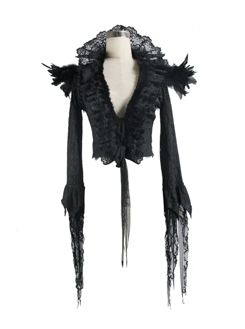 Black Composite Mesh Fabric Transparent Lace Stand-Collar Gothic Small Coat