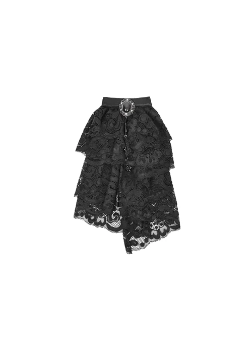 Black Gem Pendant Frill Lace Gothic Neckties