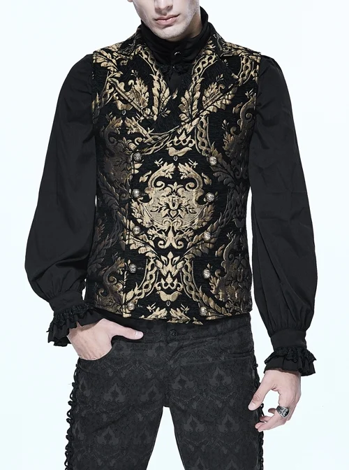 Black And Gold Palace Big Jacquard Pattern Short Gothic Waistcoat