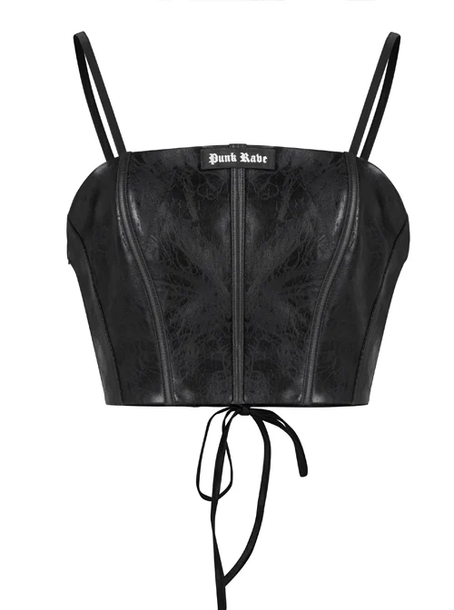 Black Gothic Back Waist Lace-Up Embroidery Leather Corset