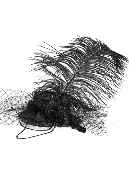 Black Gothic Light Gauze Detachable Feather Small Top Hair Clip