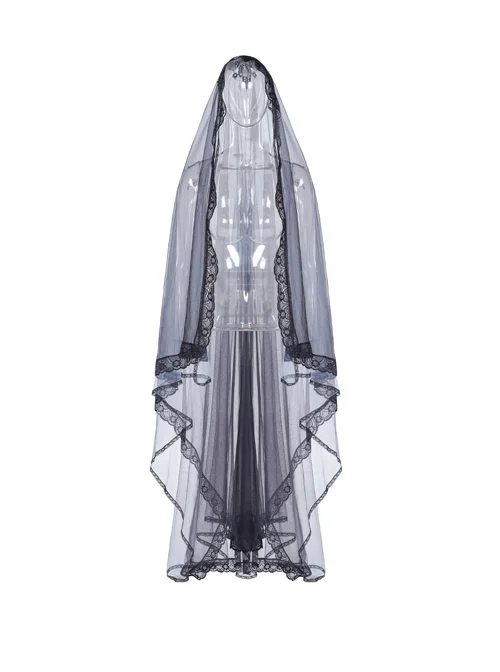 Black Lace Light Thin Gradient Mesh Frill Hem Gothic Veil