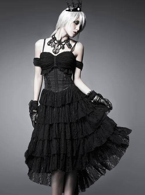Black Multi-layer Lace Hem Decadent Tube Top Gothic Dress