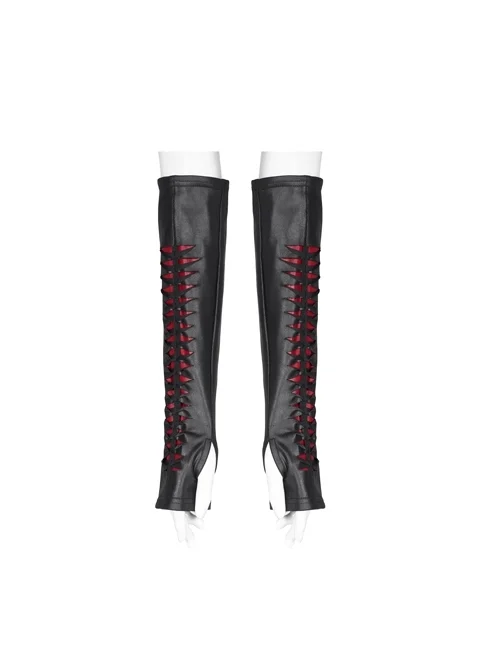Black Splice Red Lace-Up Gothic Knit Sleeves