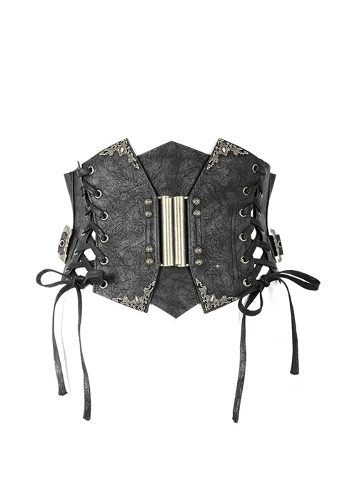 Black Steampunk Adjustable Slim Curly Grain Texture Composite Leather Corset