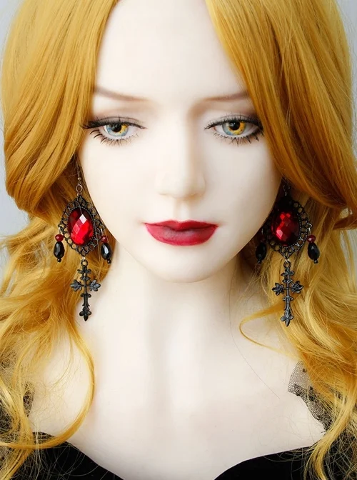 Black Vampire Style Gothic Ruby Cross Prom Halloween Grim Reaper Earrings