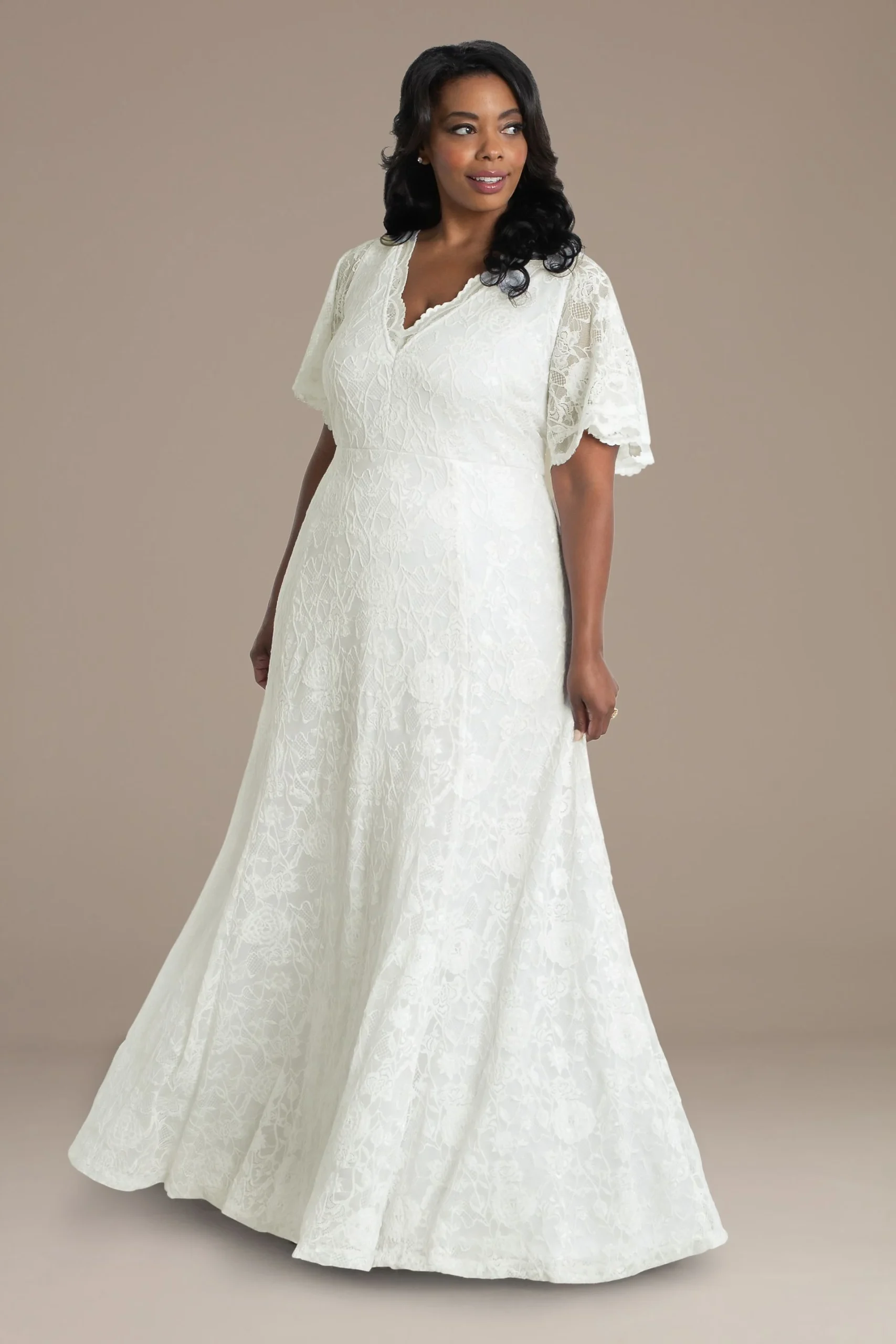 Blissful Lace Plus Size Floor Length Wedding Gown