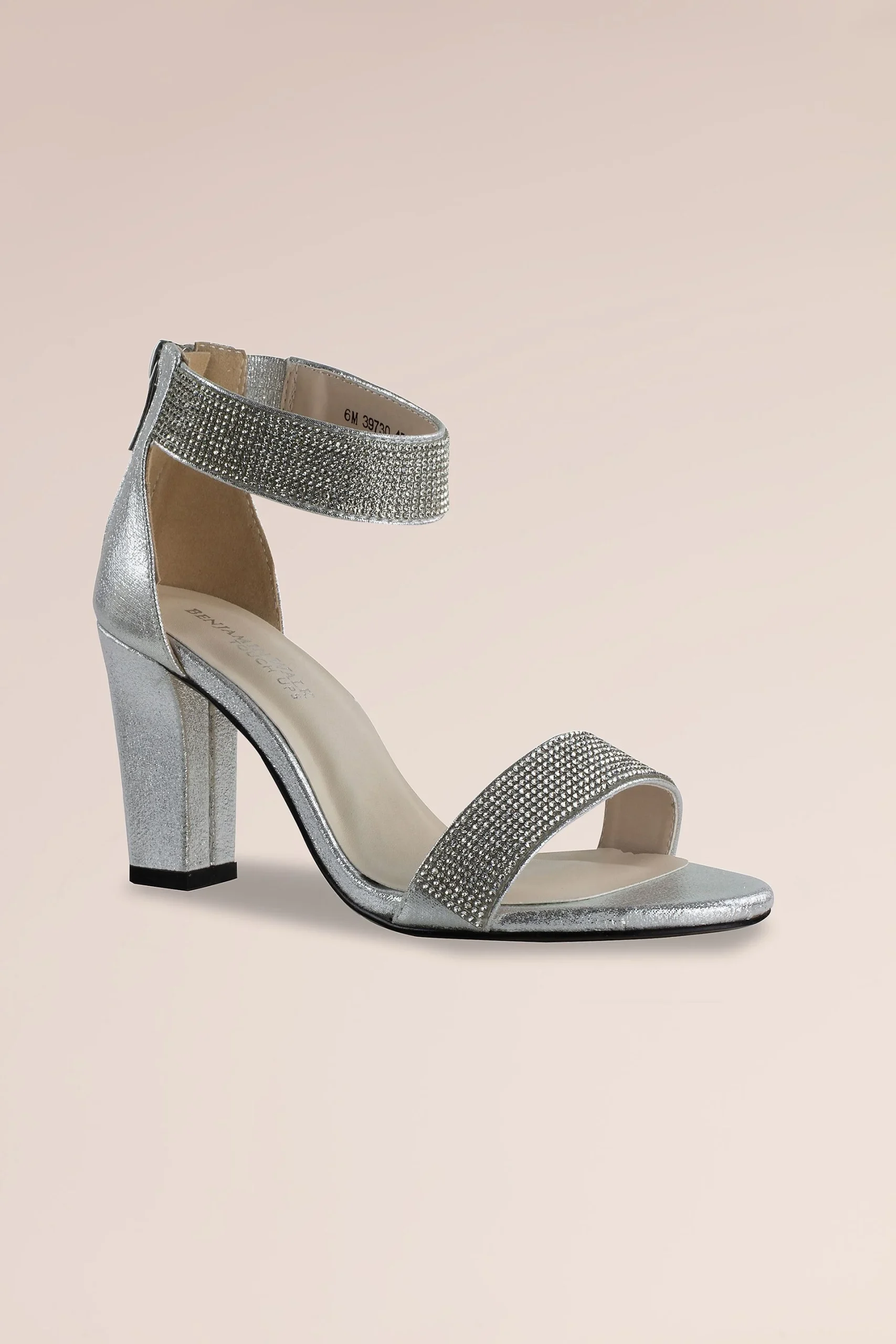 Block Heel Sandals with Embellished Vamp and Strap