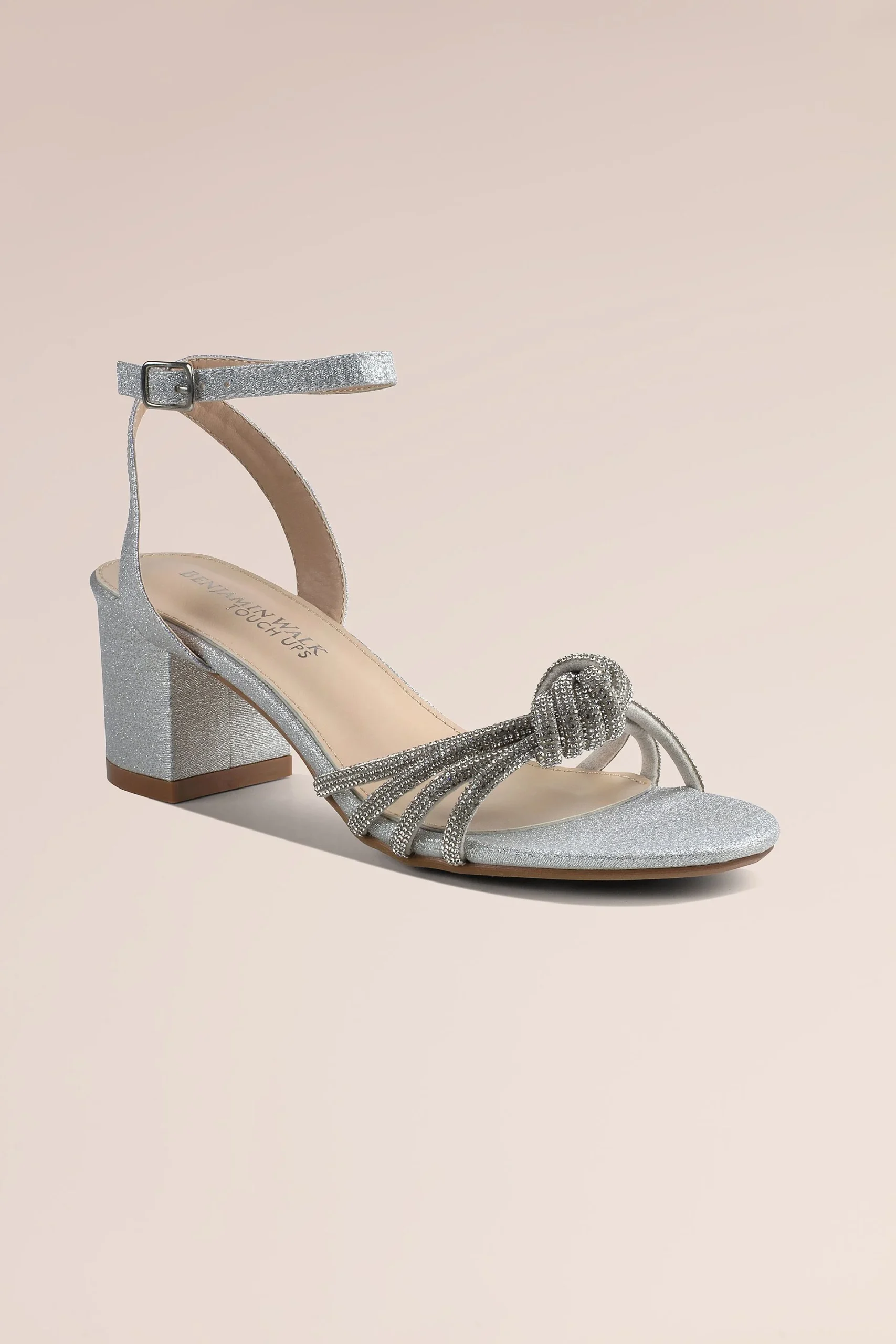 Block Heel Sandals with Knotted Crystal Strap