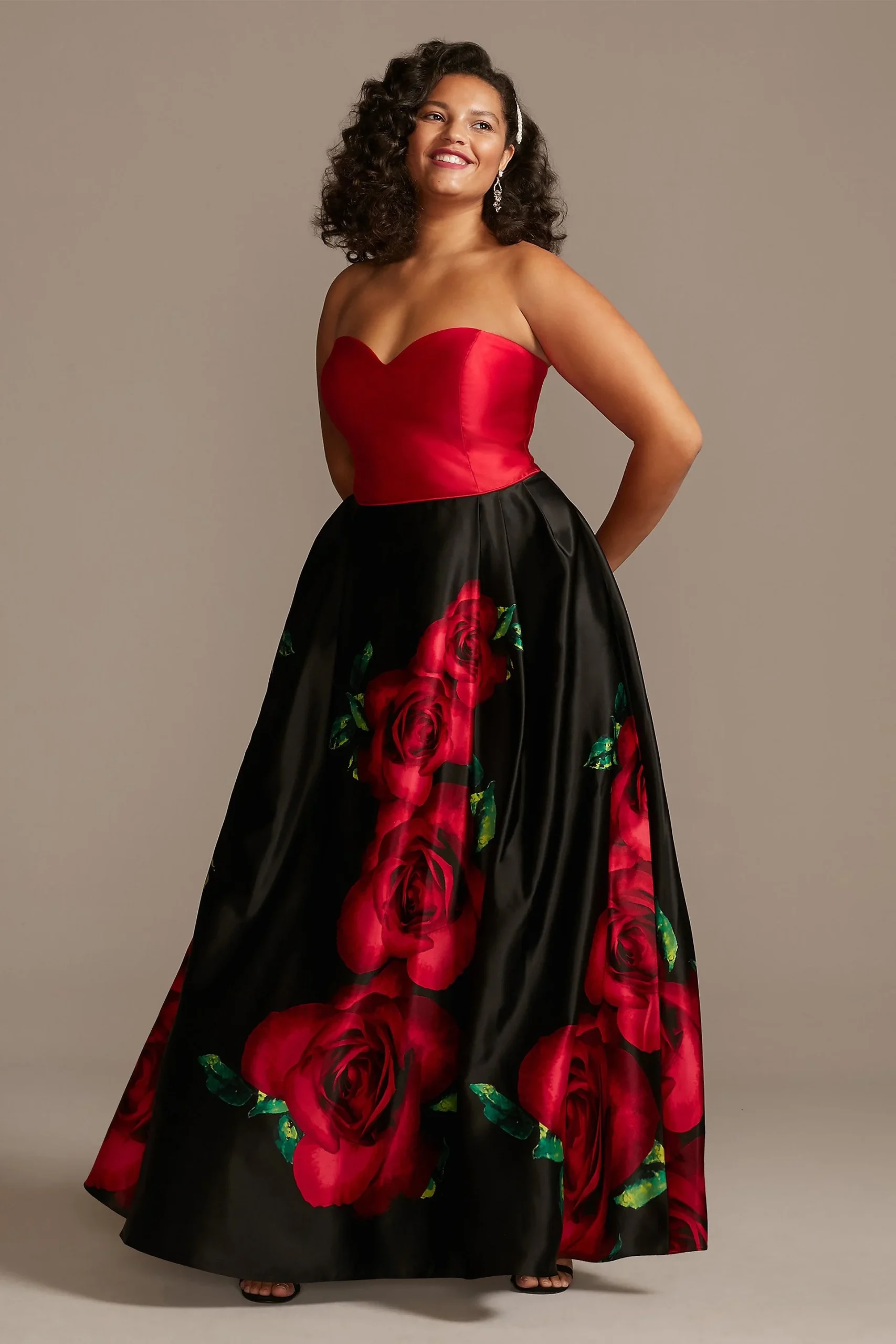 Blooming Rose Sweetheart Strapless Satin Ball Gown