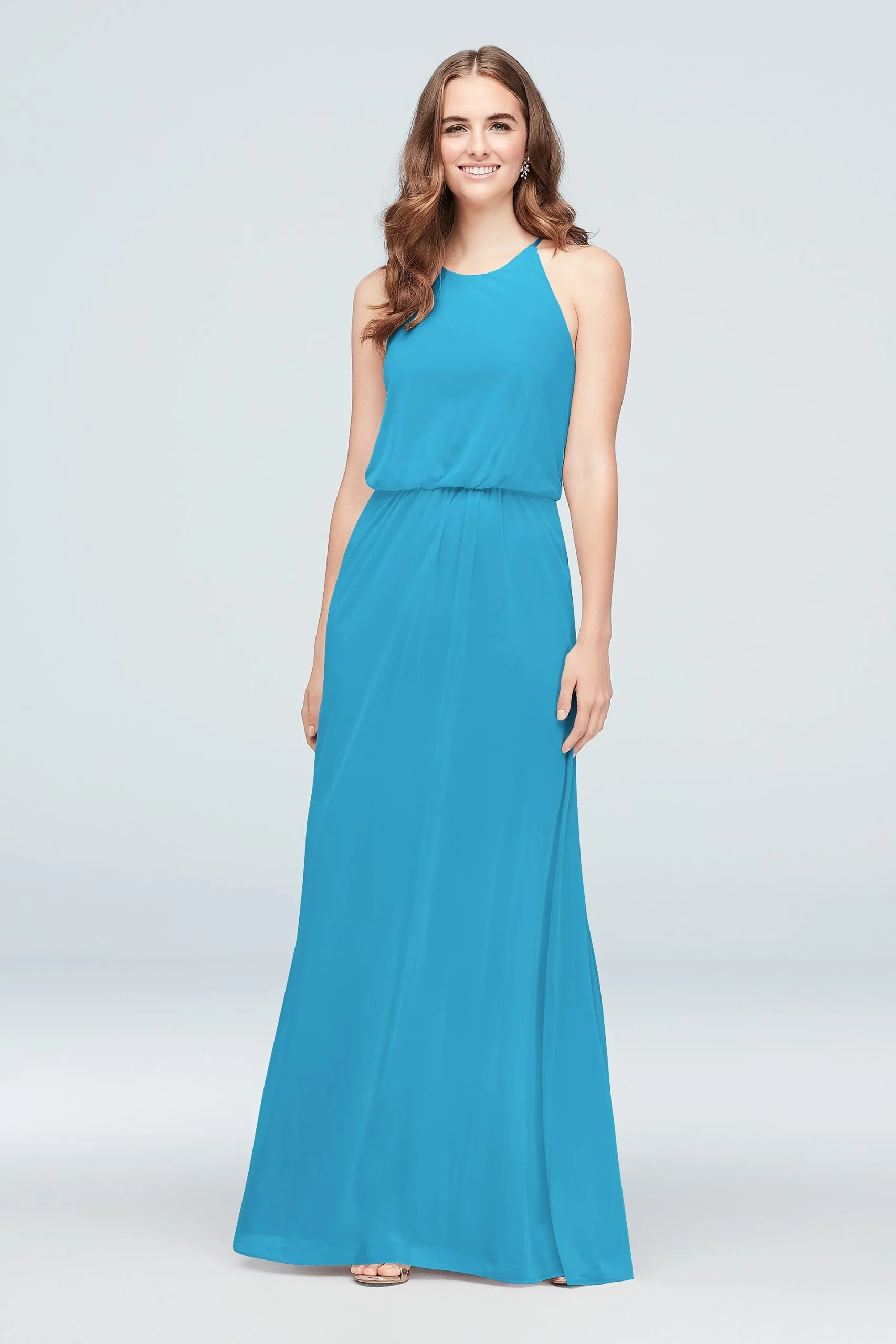 Blouson High-Neck Mesh Bridesmaid Dress