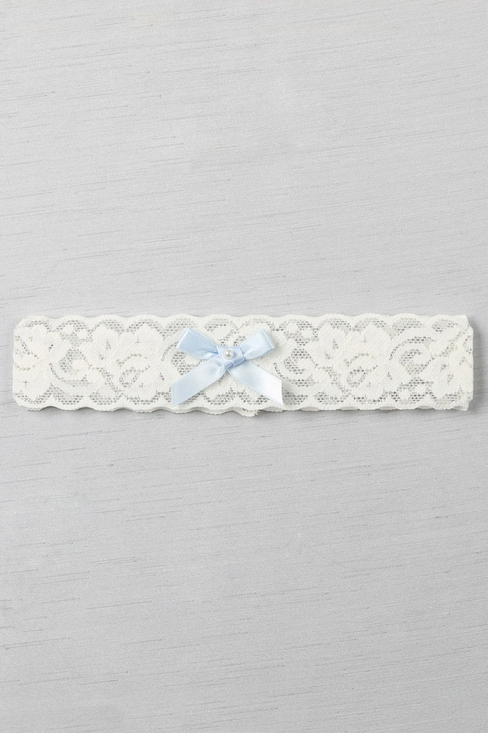 Blue Bow and Pearl Vintage Garter with Lace