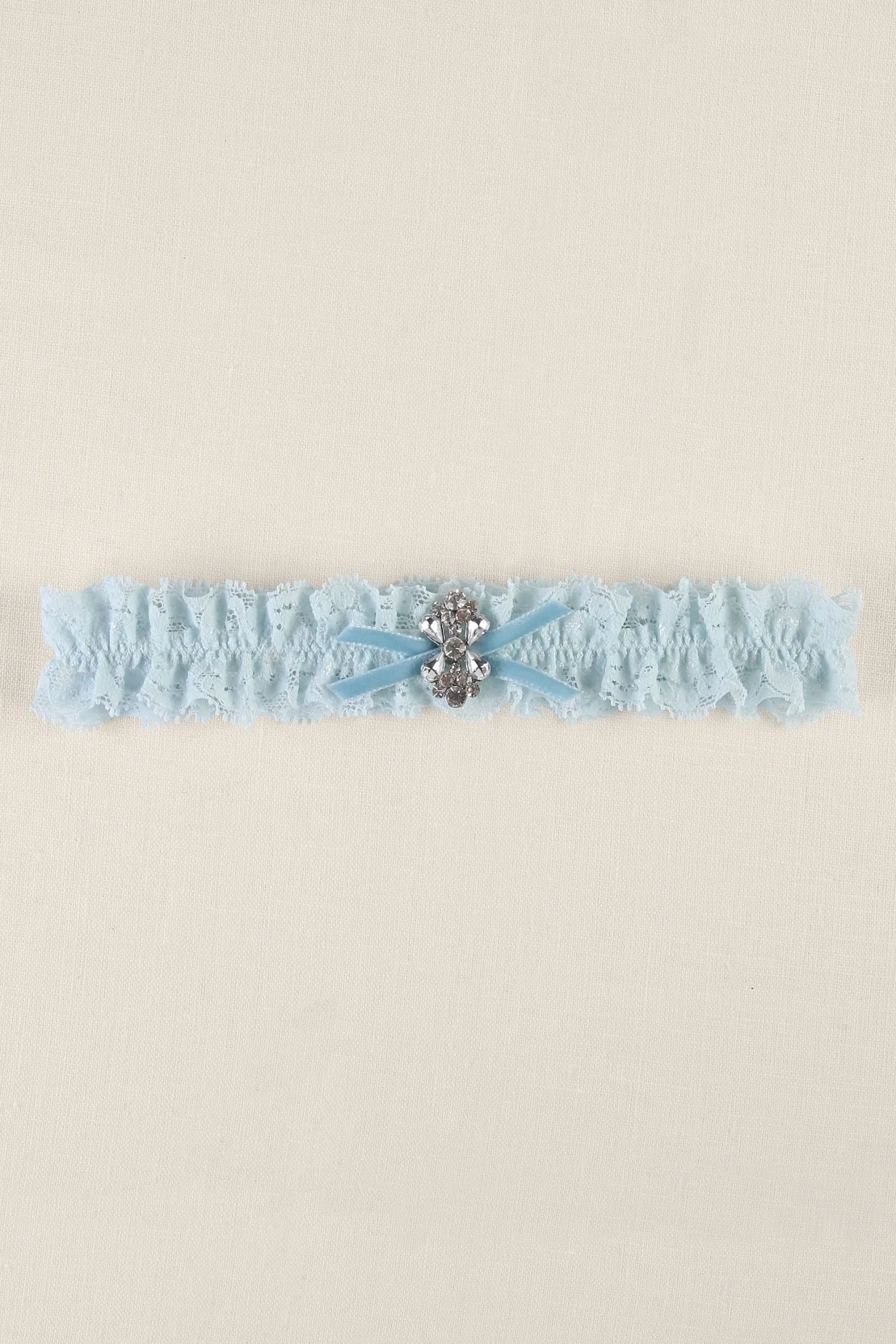 Blue Ruffled Lace Garter with Butterfly Brooch