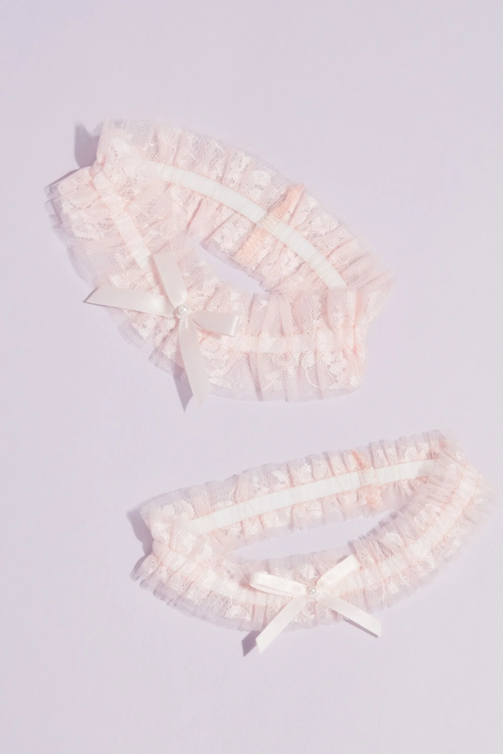 Blush Lace Ruffle Garter Set with Pearl Detail