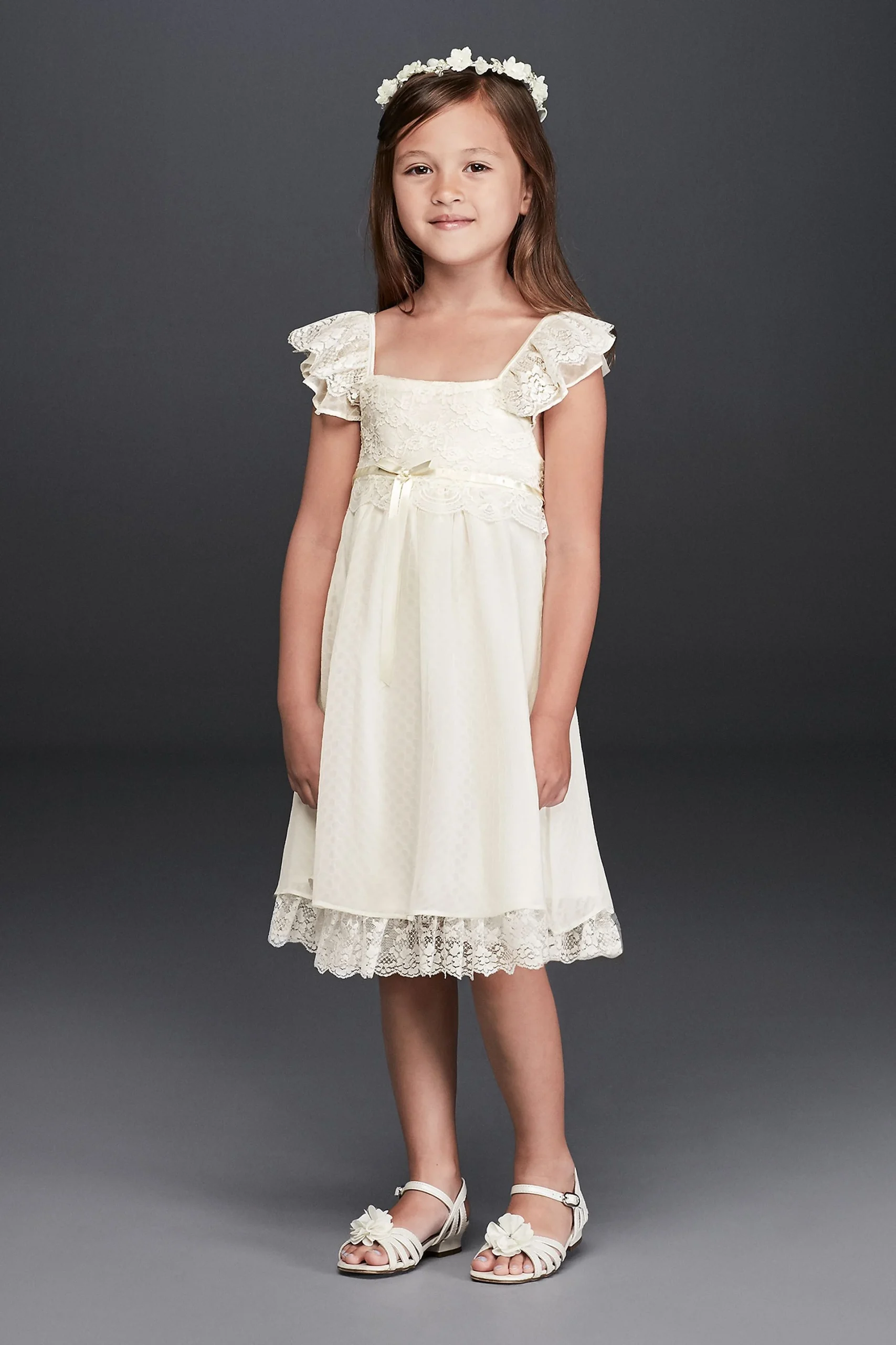 Boho Flutter Sleeve Lace Flower Girl Dress
