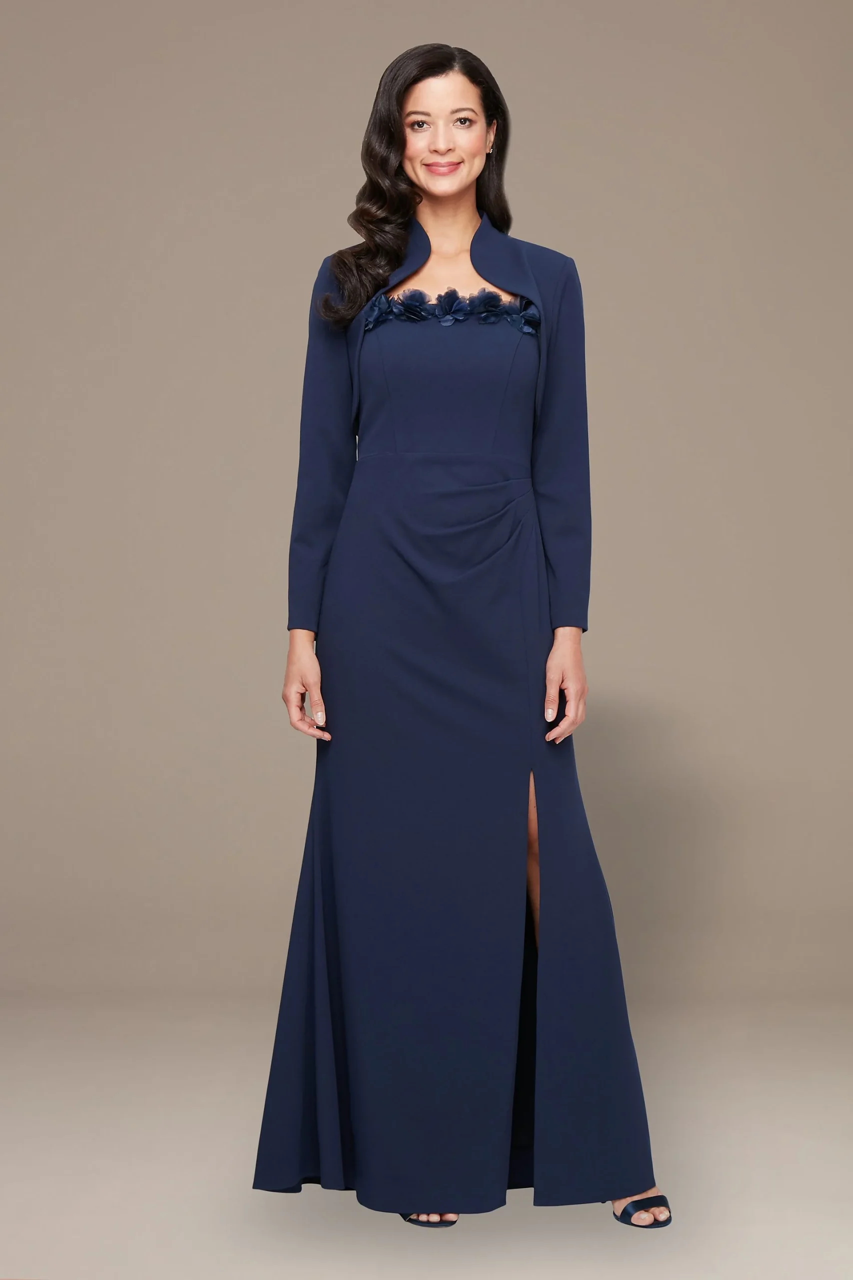 Bolero Jacket Dress with Flower Neckline