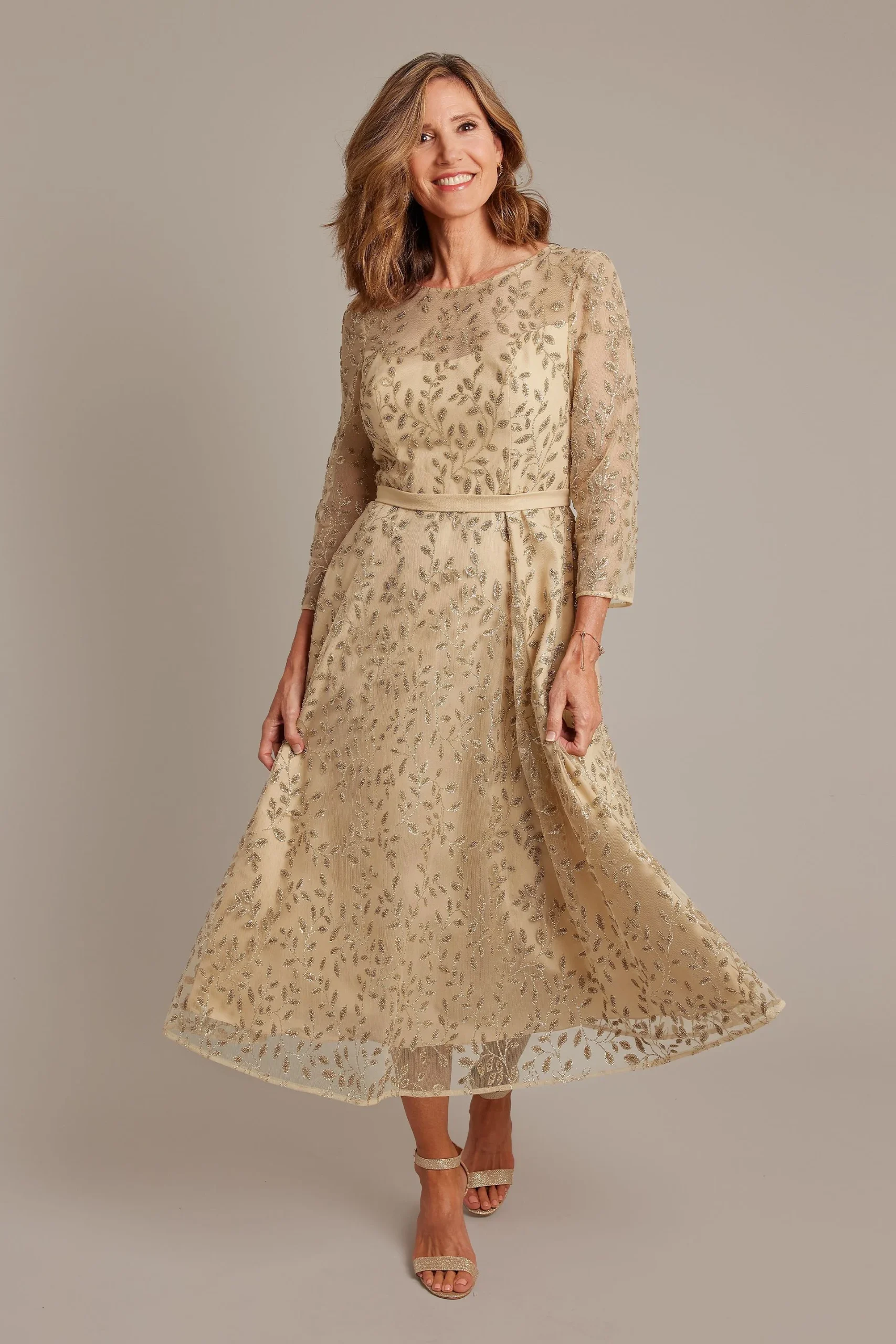 Botanical Illusion Tea-Length Party Dress