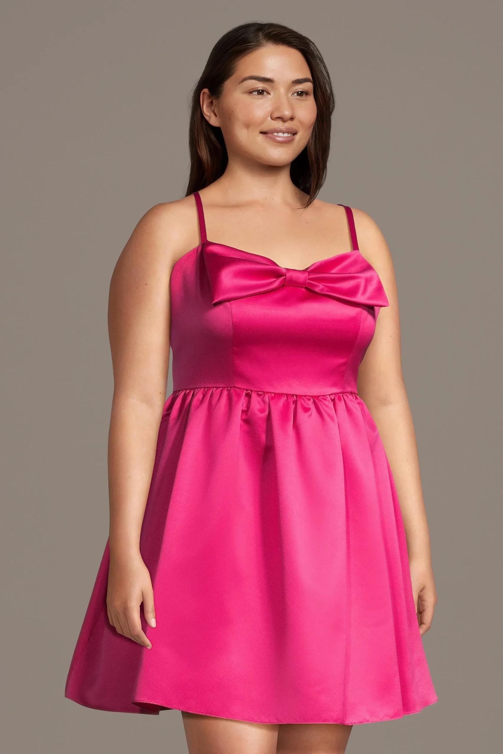 Bow Bodice Satin A-Line Mini Dress