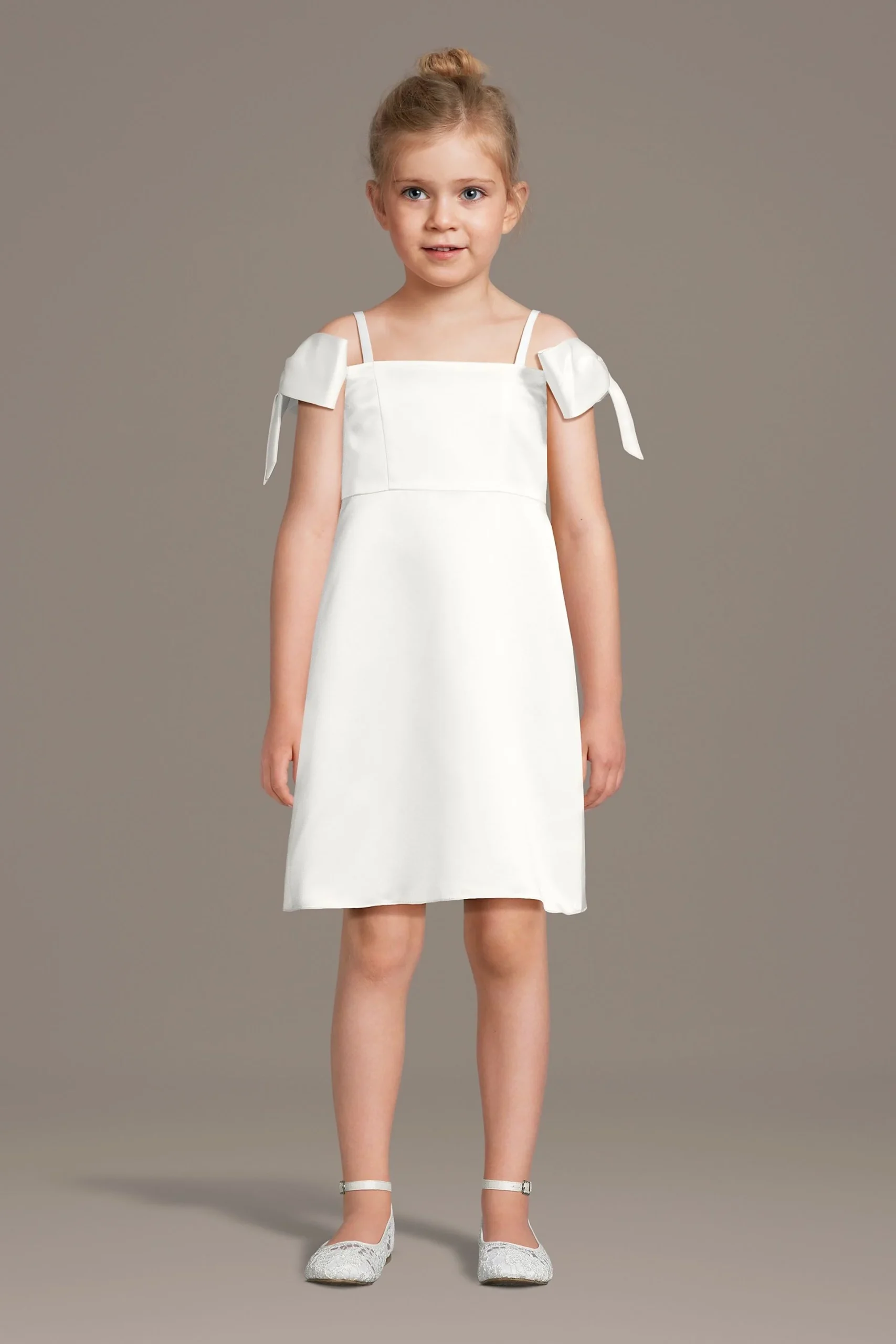 Bow Sleeve Satin A-Line Flower Girl Dress