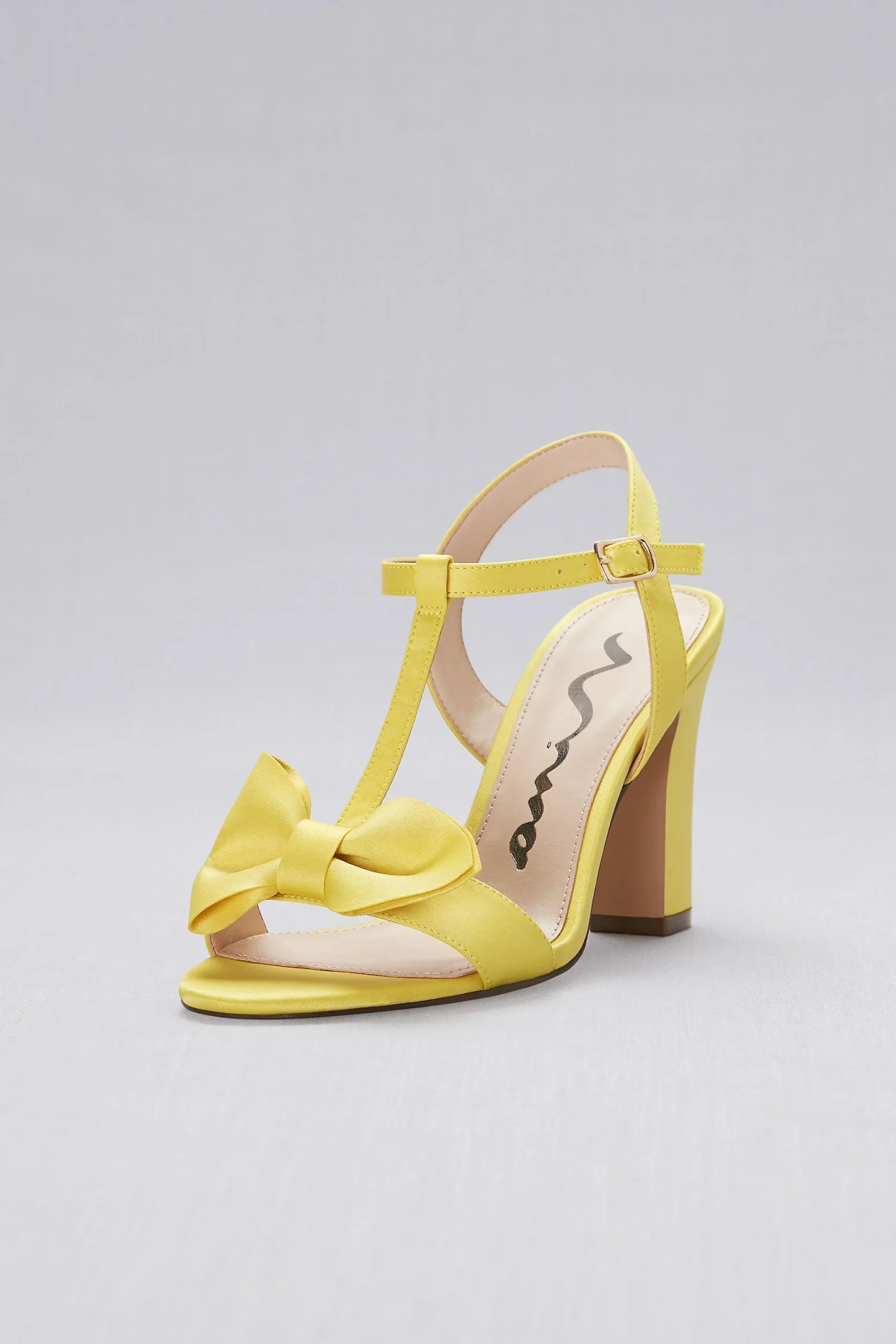Bowtied Satin T-Strap Block Heel Sandals