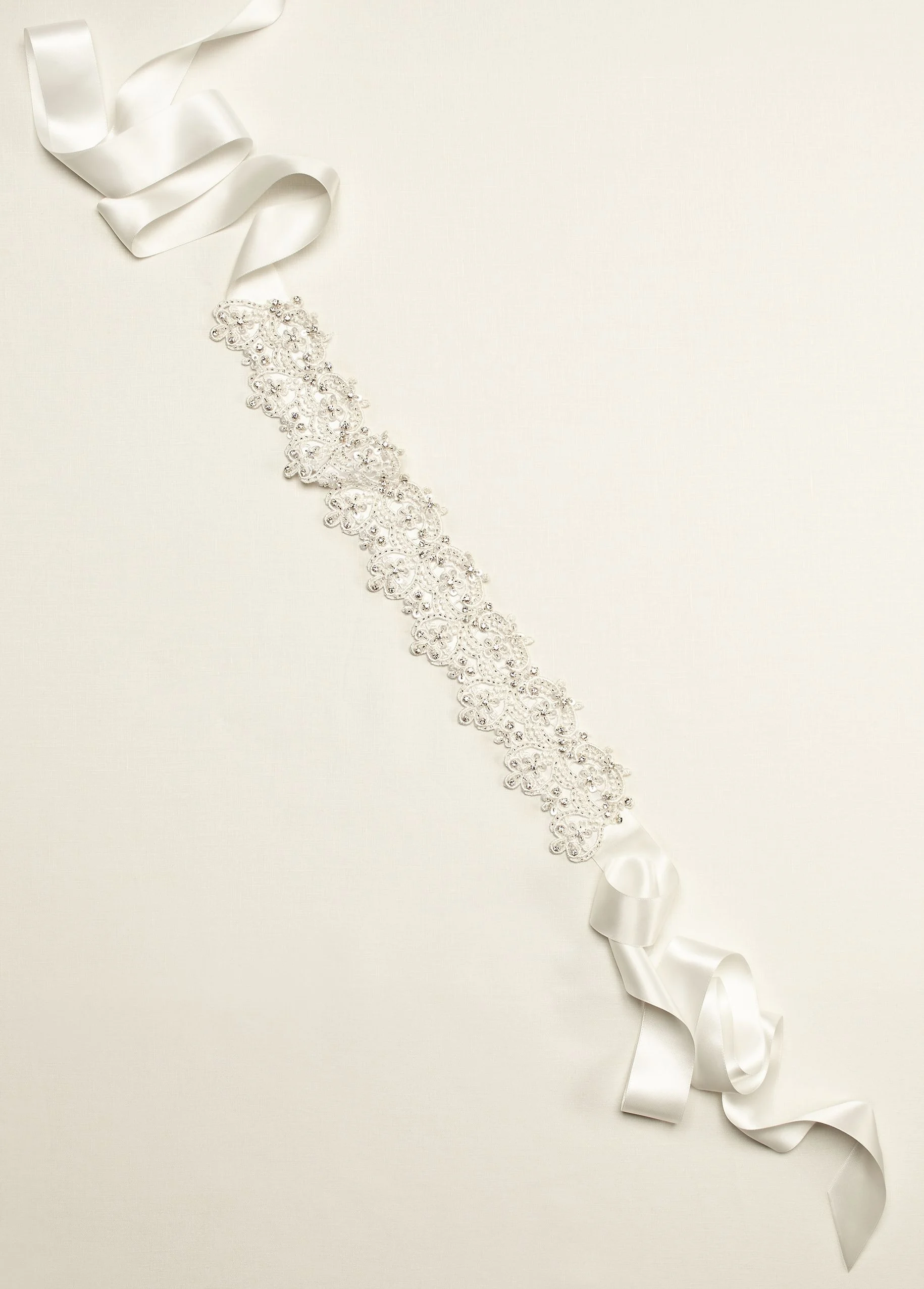 Bridal Lace Sash with Beaded Embroidery