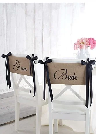 Bride & Groom Burlap Chair Sash Set of 2