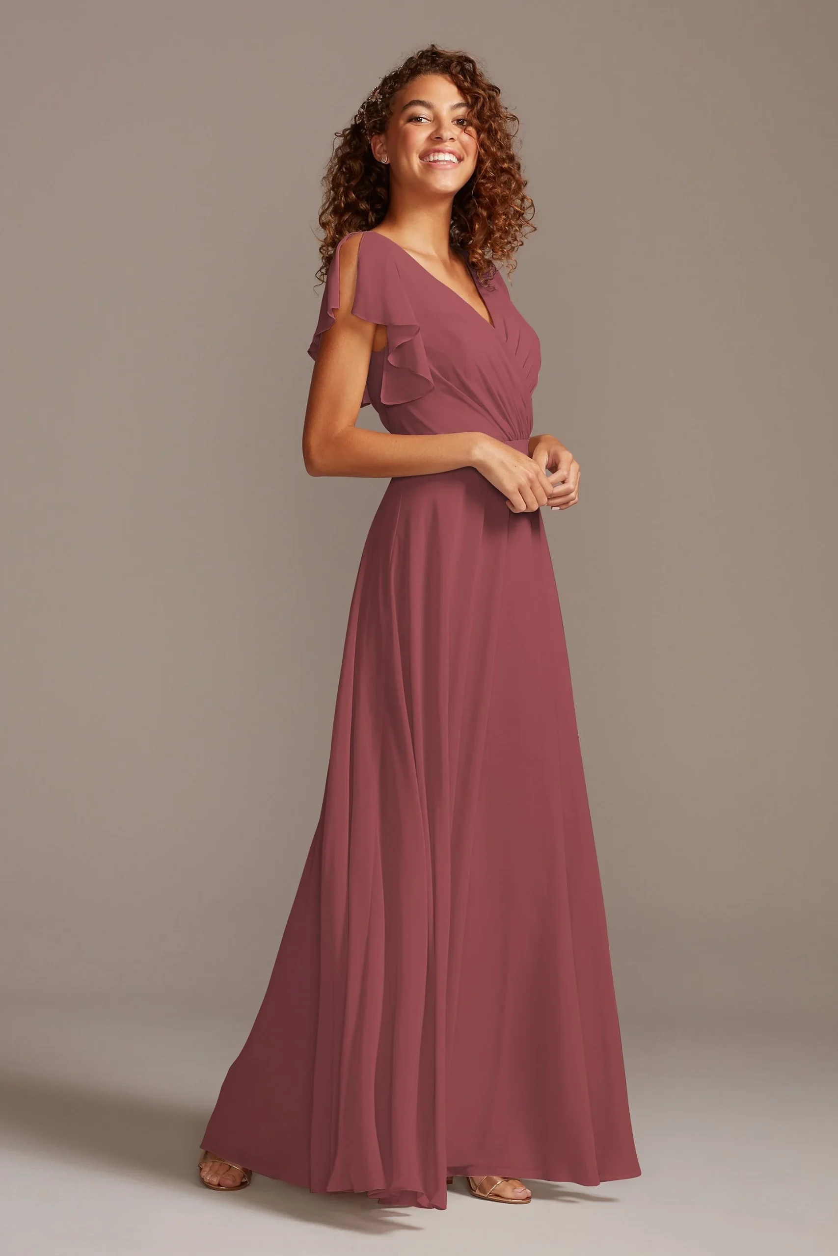 Bridesmaid Dress with Flutter Sleeve Skirt