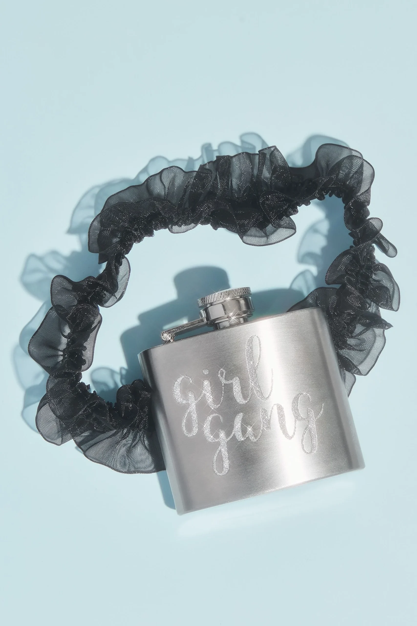 Bridesmaid Lace Garter with Girl Gang Flask