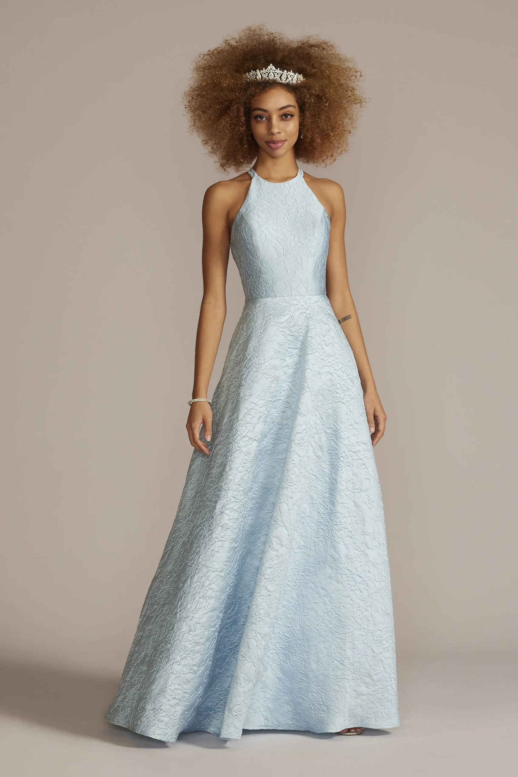 Brocade Halter Ball Gown