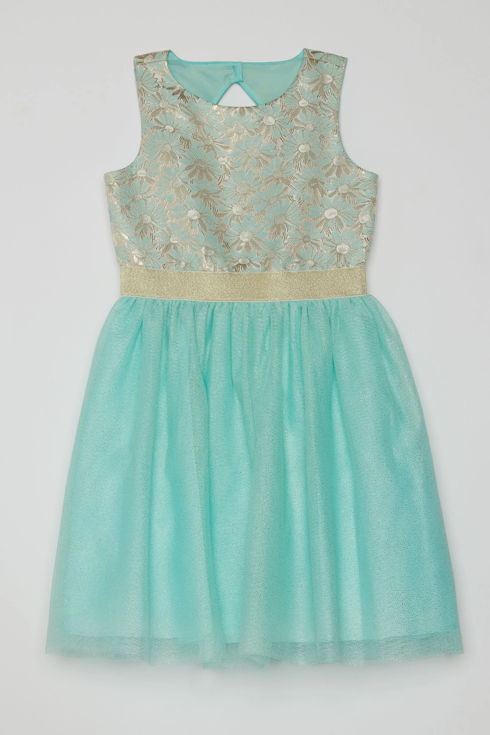 Brocade and Mesh Metallic Girls Dress
