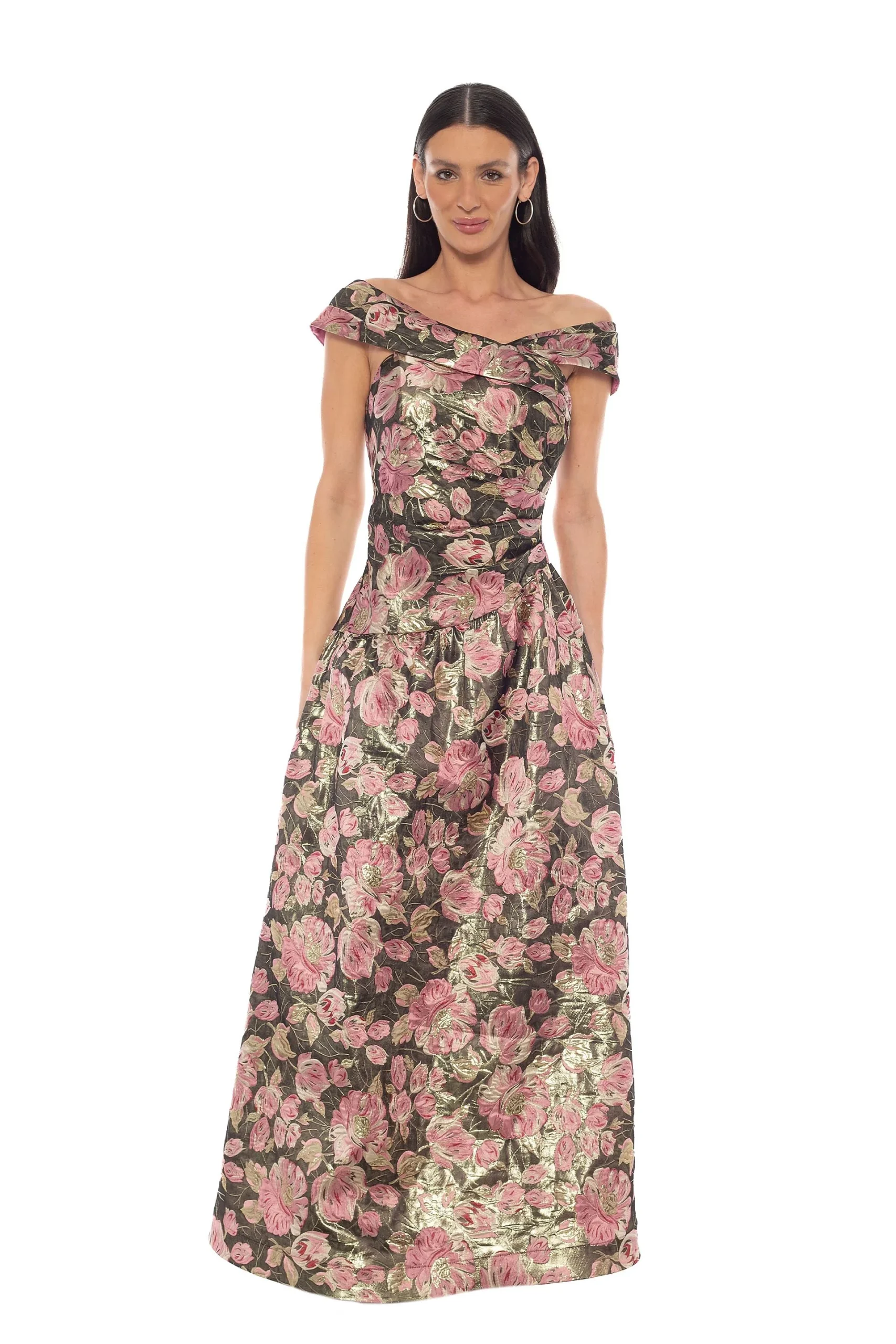 Brocade Off-the-Shoulder A-Line Dress