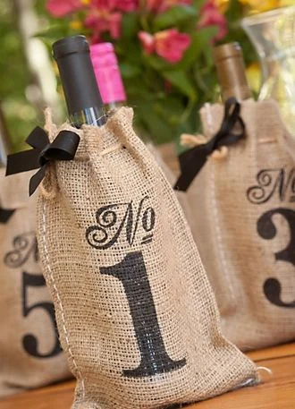 Burlap Table Number Wine Bags Set of 10