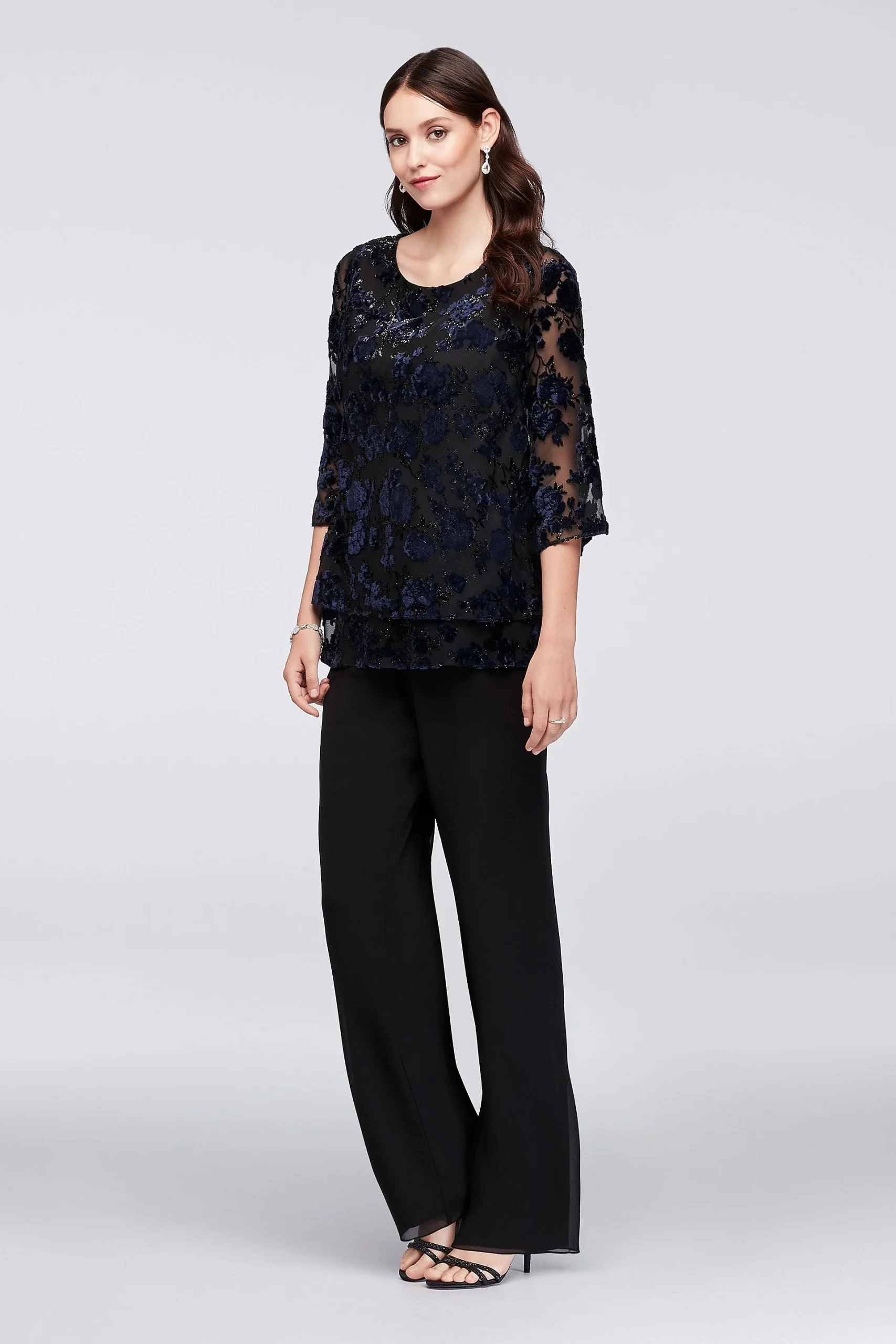 Burnout Velvet Top and Chiffon Wide-Legs