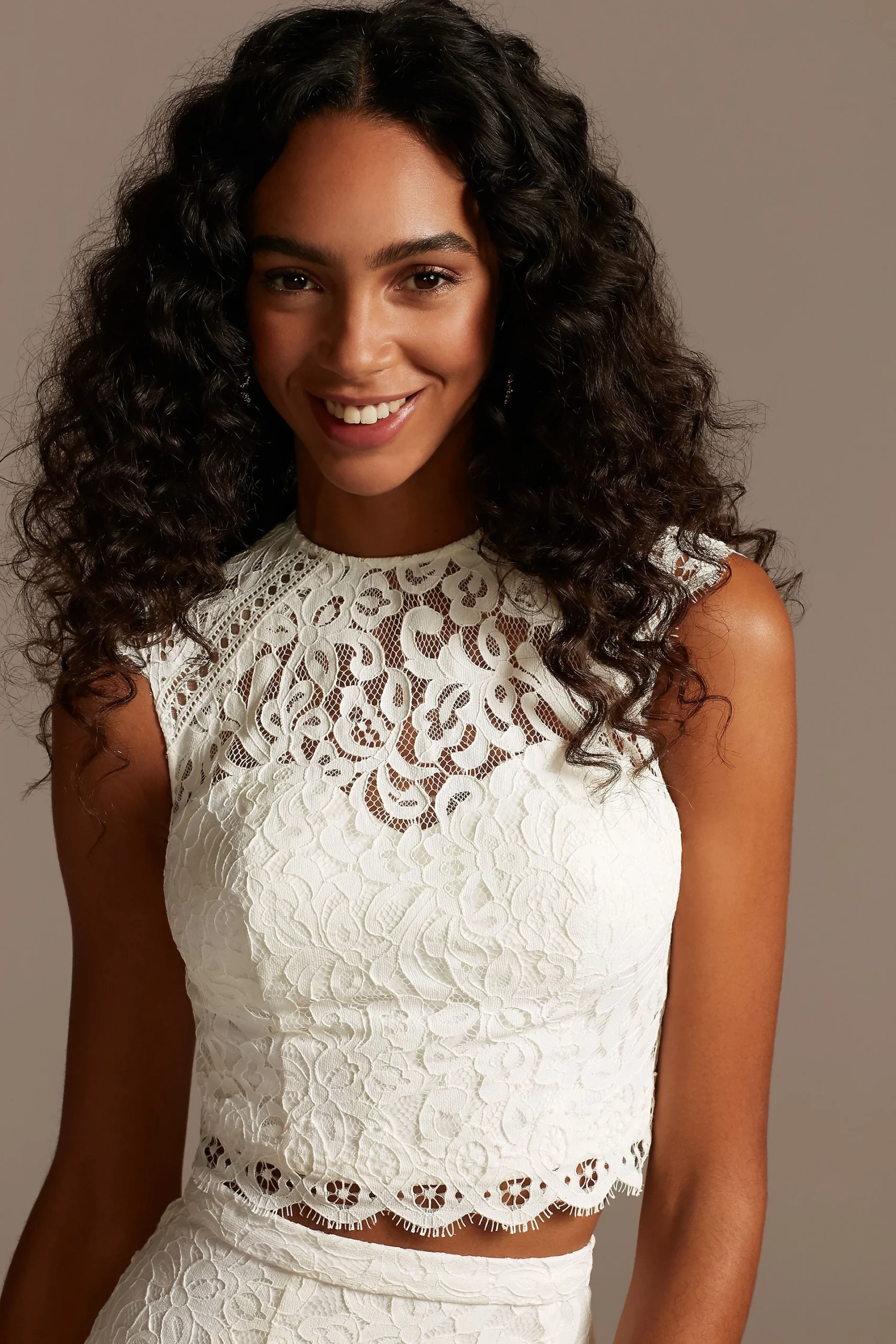 Button Back Lace Cap Sleeve Wedding Separates Top