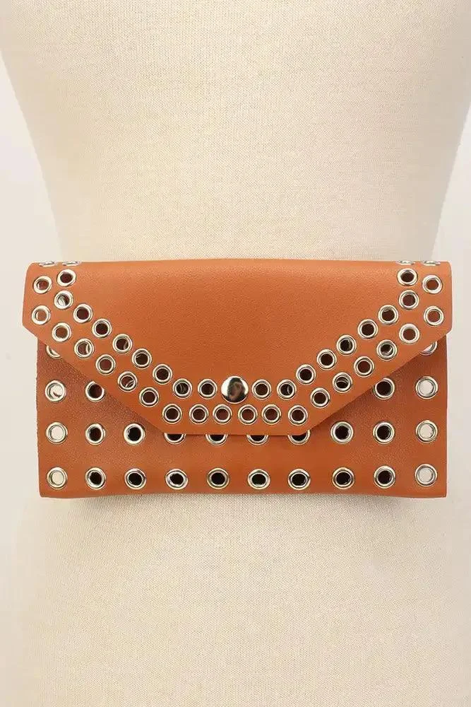 Camel Cut Out Faux Leather Mini Fanny Pack