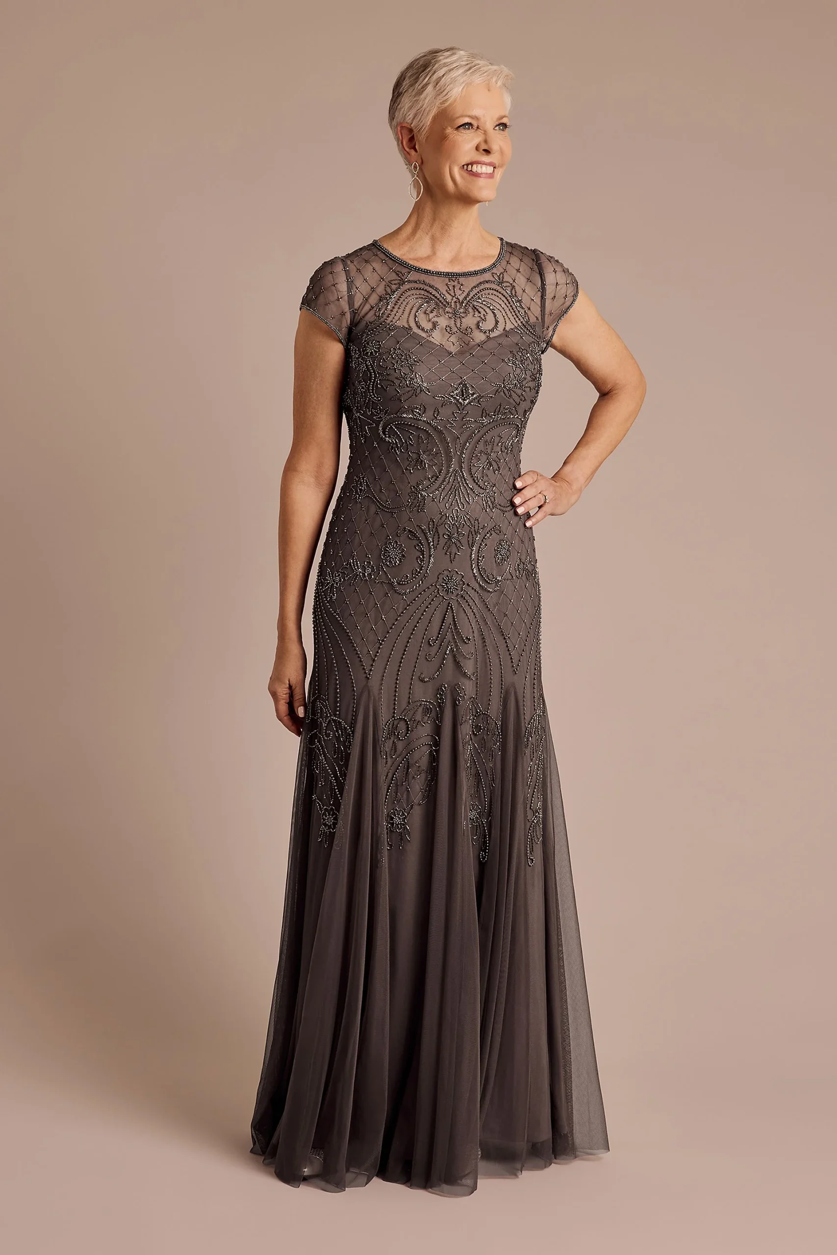 Cap Sleeve Beaded A-Line Dress