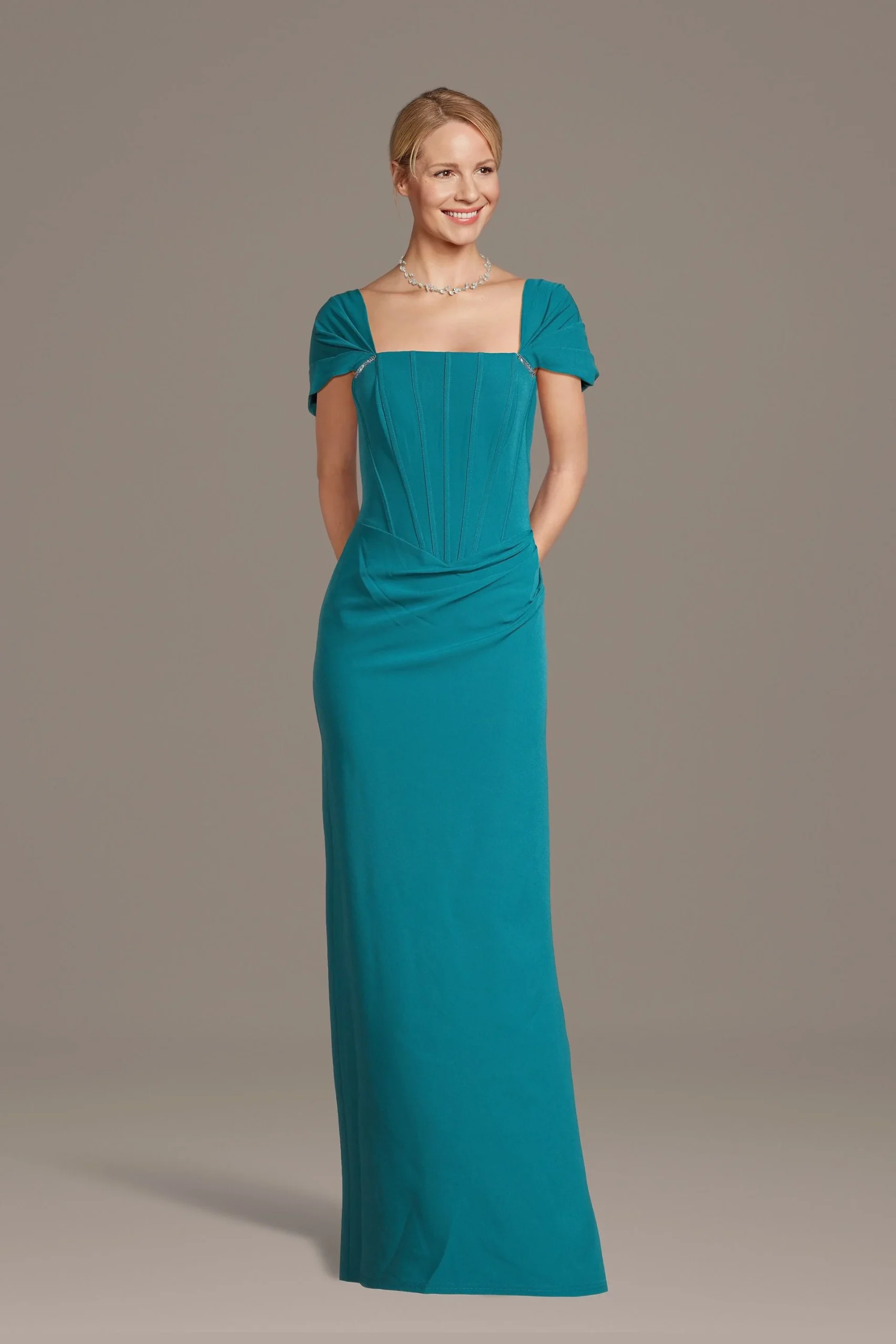 Cap Sleeve Crepe Corset Sheath Dress