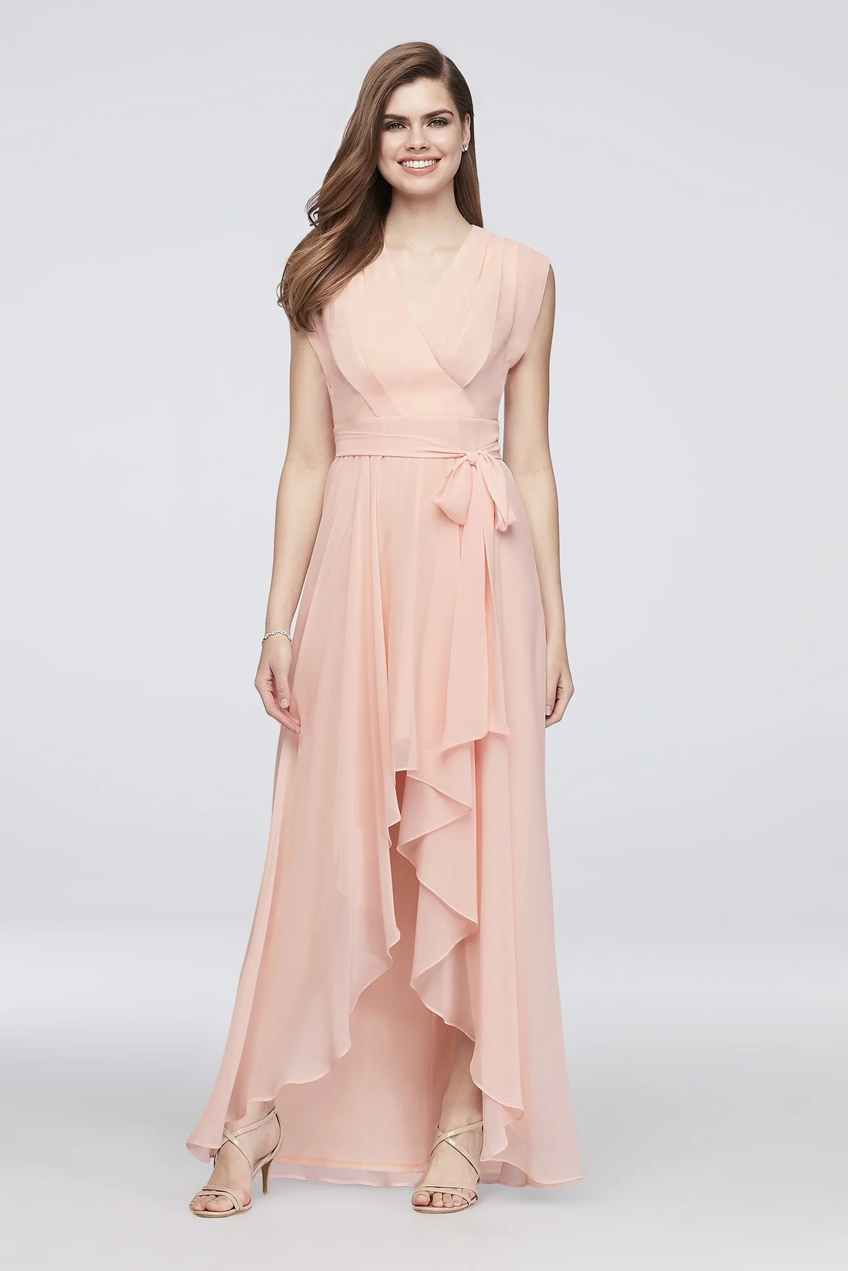 Cap Sleeve Faux-Wrap Chiffon Bridesmaid Dress