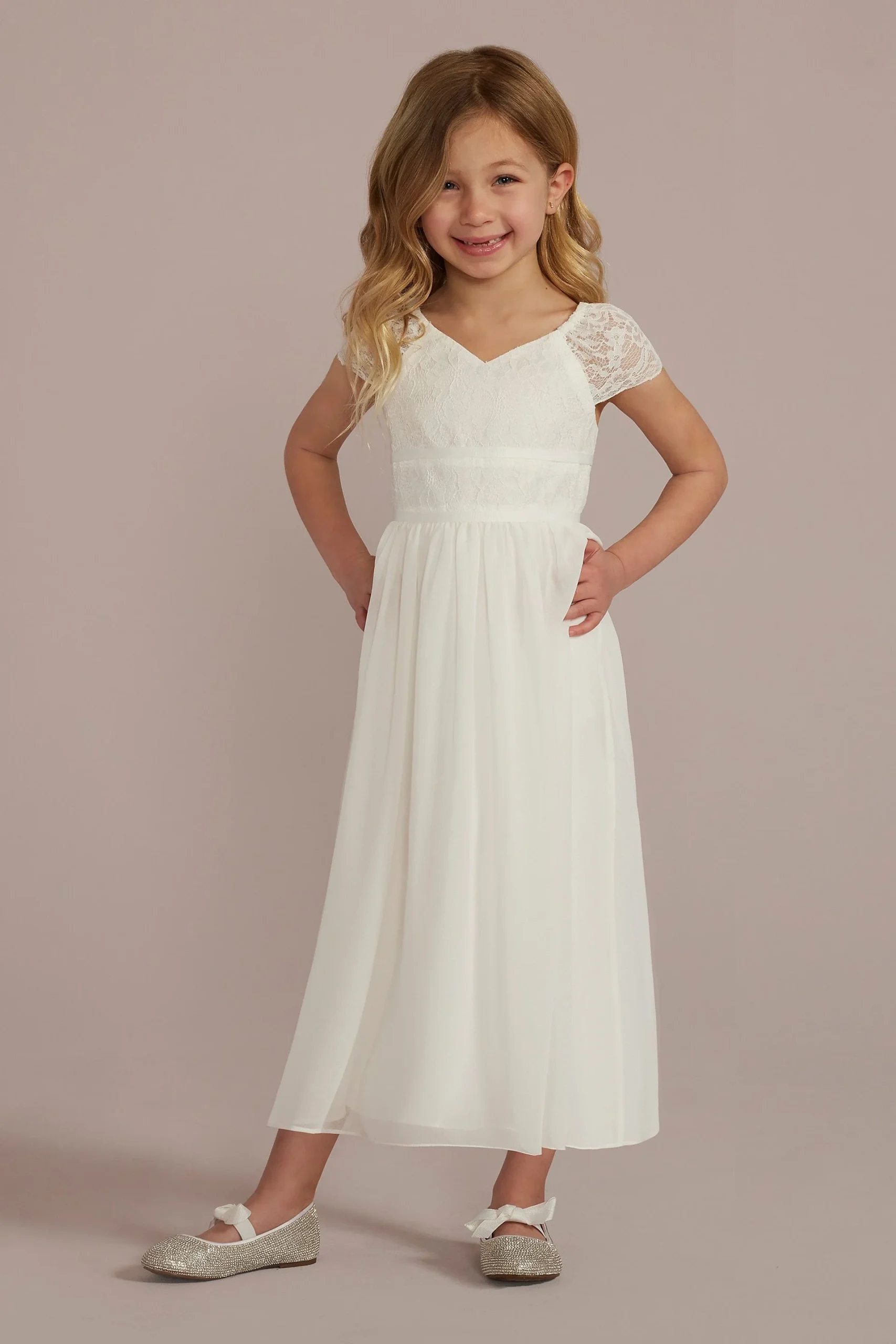 Cap Sleeve Lace and Chiffon Flower Girl Dress
