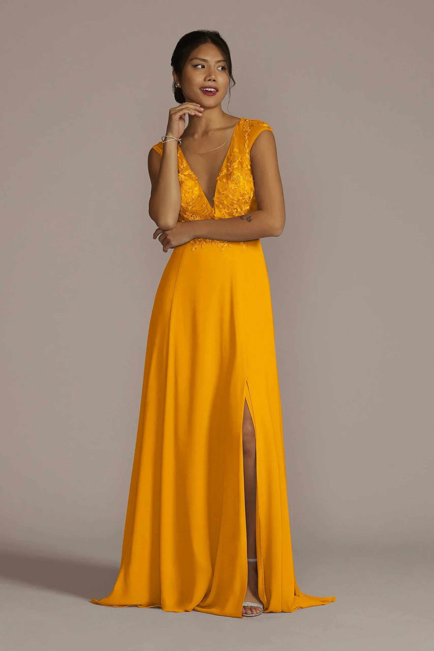 Cap Sleeve Lace and Georgette Dress