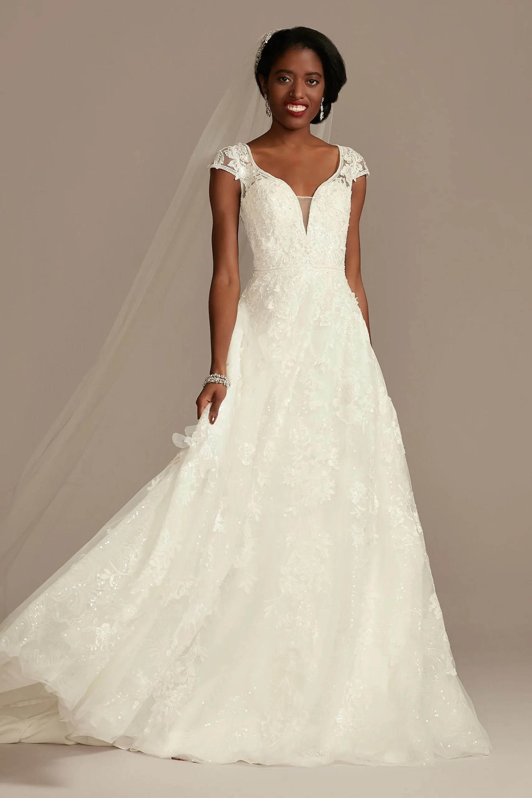 Cap Sleeve Lace Open Back Wedding Dress